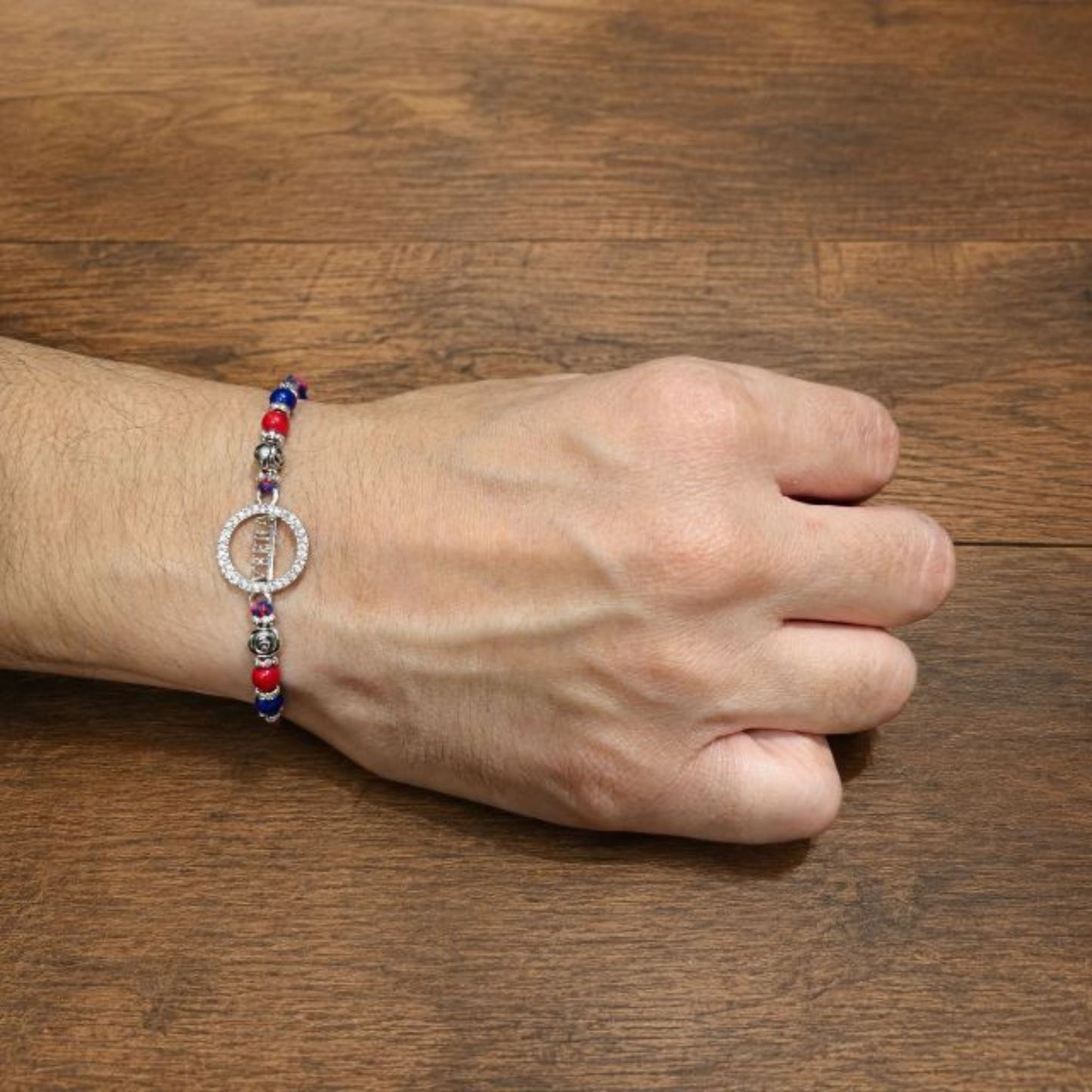925 Sterling Silver 'Veera' CZ Circle Rakhi with Rose Beads
