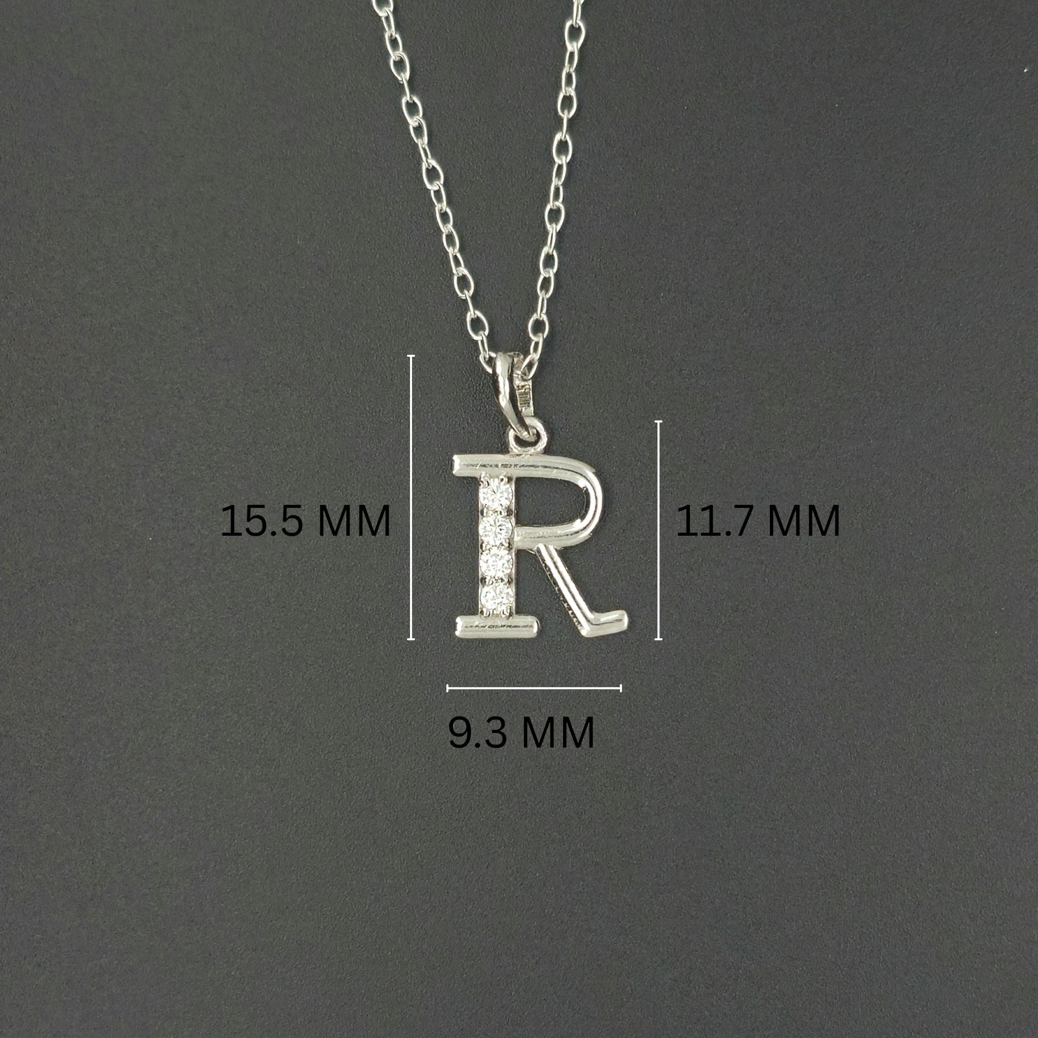 925 Sterling Silver Initial R Necklace With cubic Zirconia