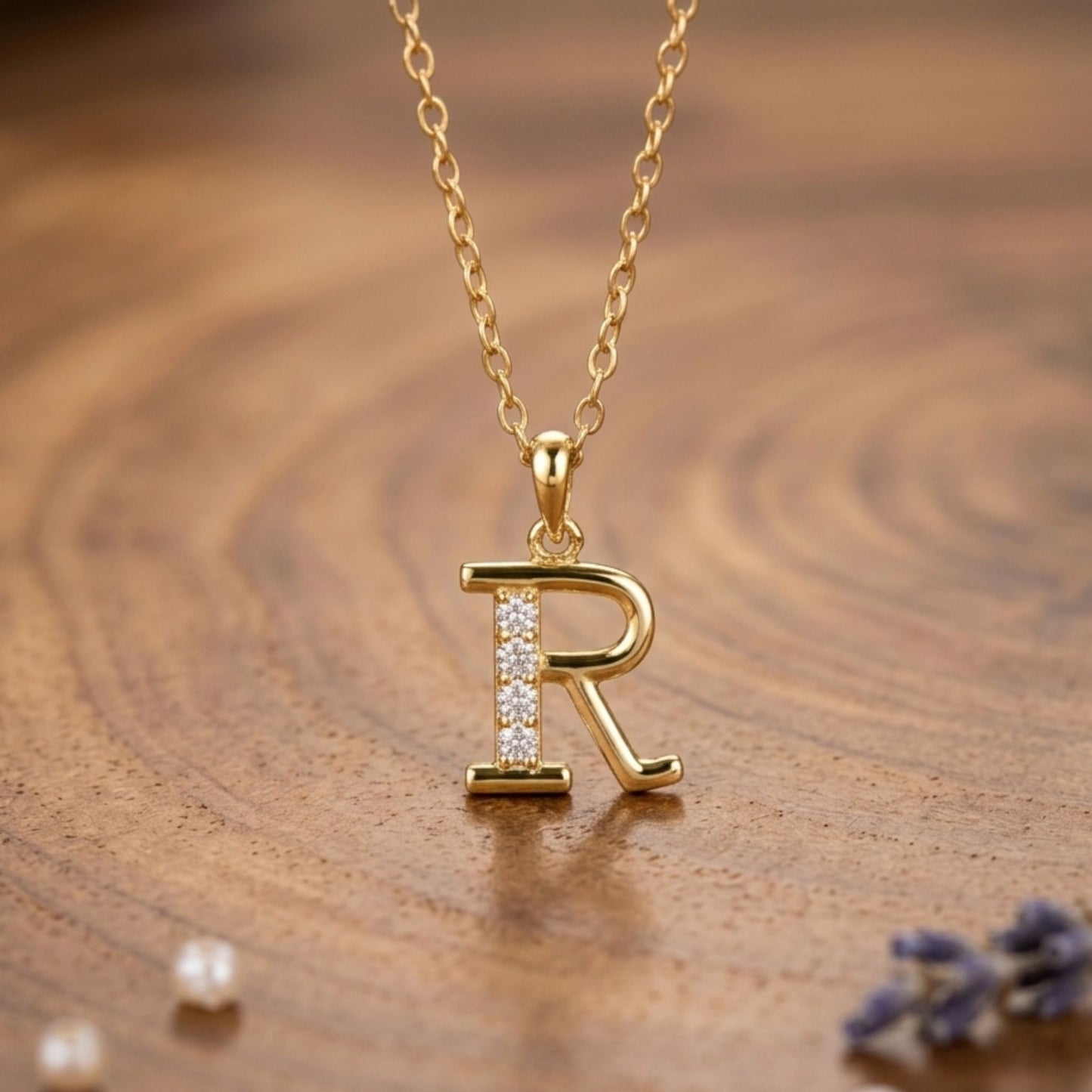 925 Sterling Silver Initial R Necklace With cubic Zirconia