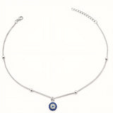 925 Sterling Silver Evil Eye Anklet with Beads and Cubic Zirconia