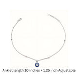 925 Sterling Silver Evil Eye Anklet with Beads and Cubic Zirconia