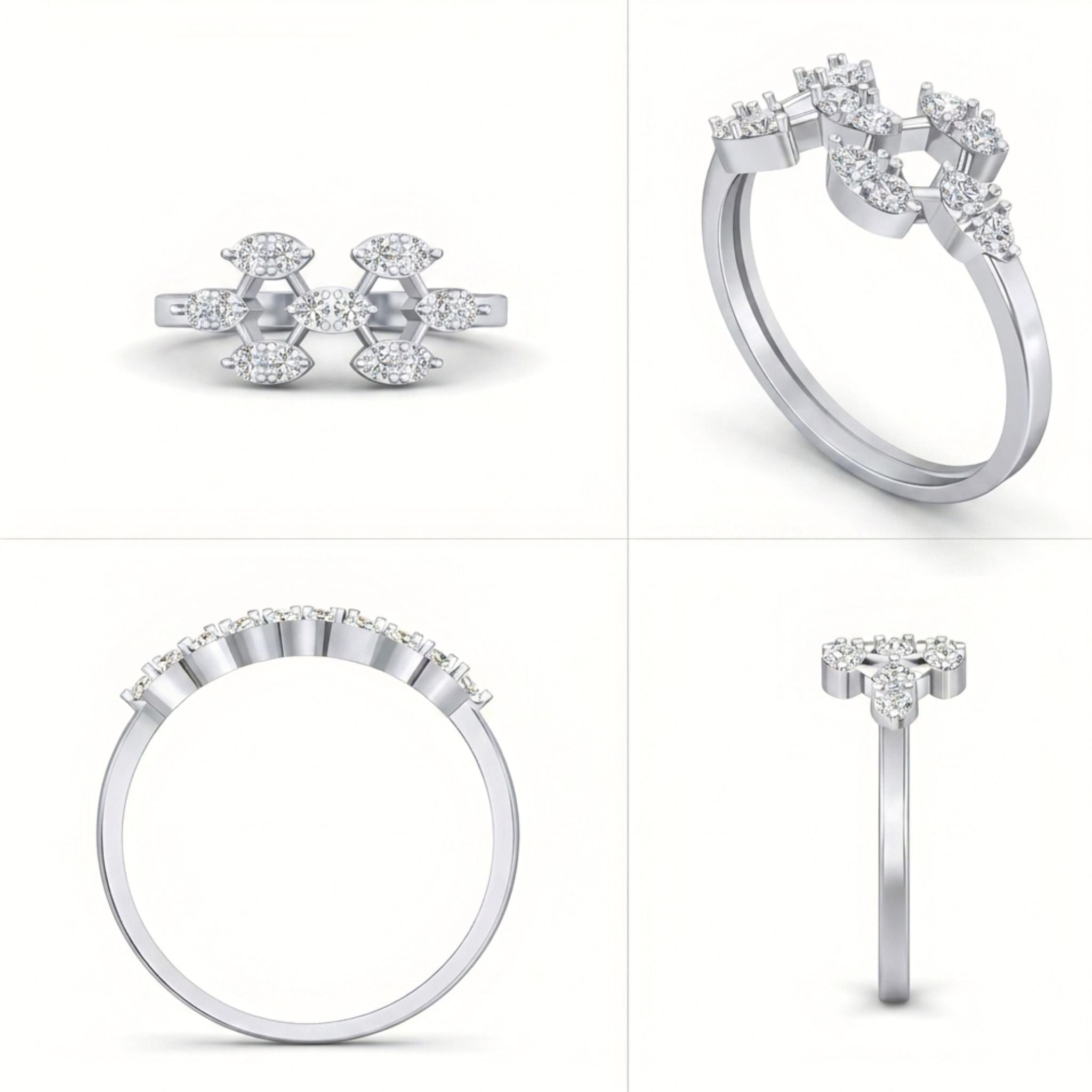 Radiant Honeycomb Lab-Grown Diamond Ring in 925 Sterling Silver
