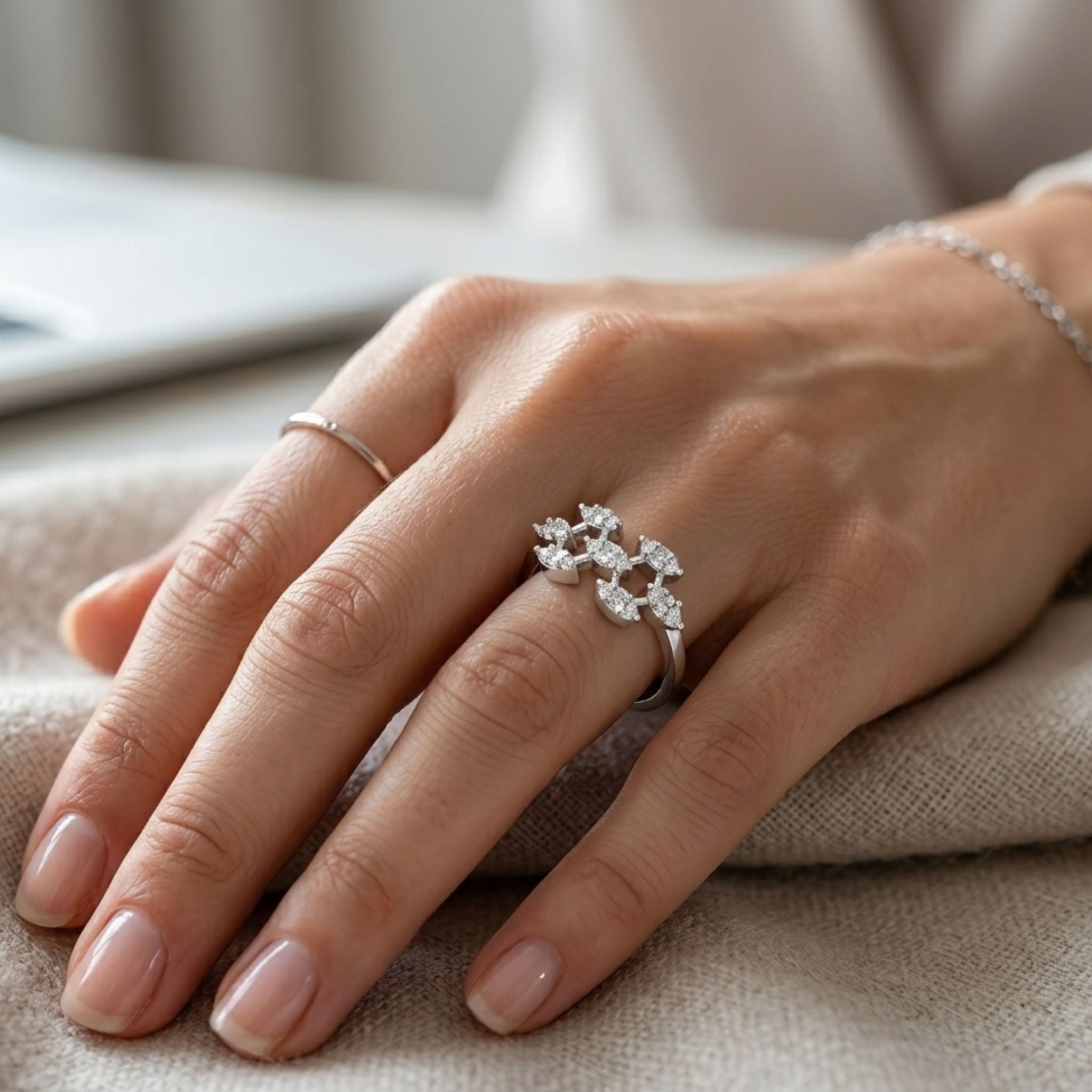 Radiant Honeycomb Lab-Grown Diamond Ring in 925 Sterling Silver