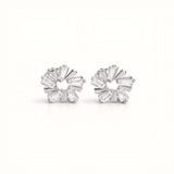 925 Sterling Silver Sunburst Wreath Stud Earrings With Baguette Cubic Zirconia