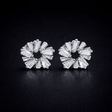 925 Sterling Silver Sunburst Wreath Stud Earrings With Baguette Cubic Zirconia