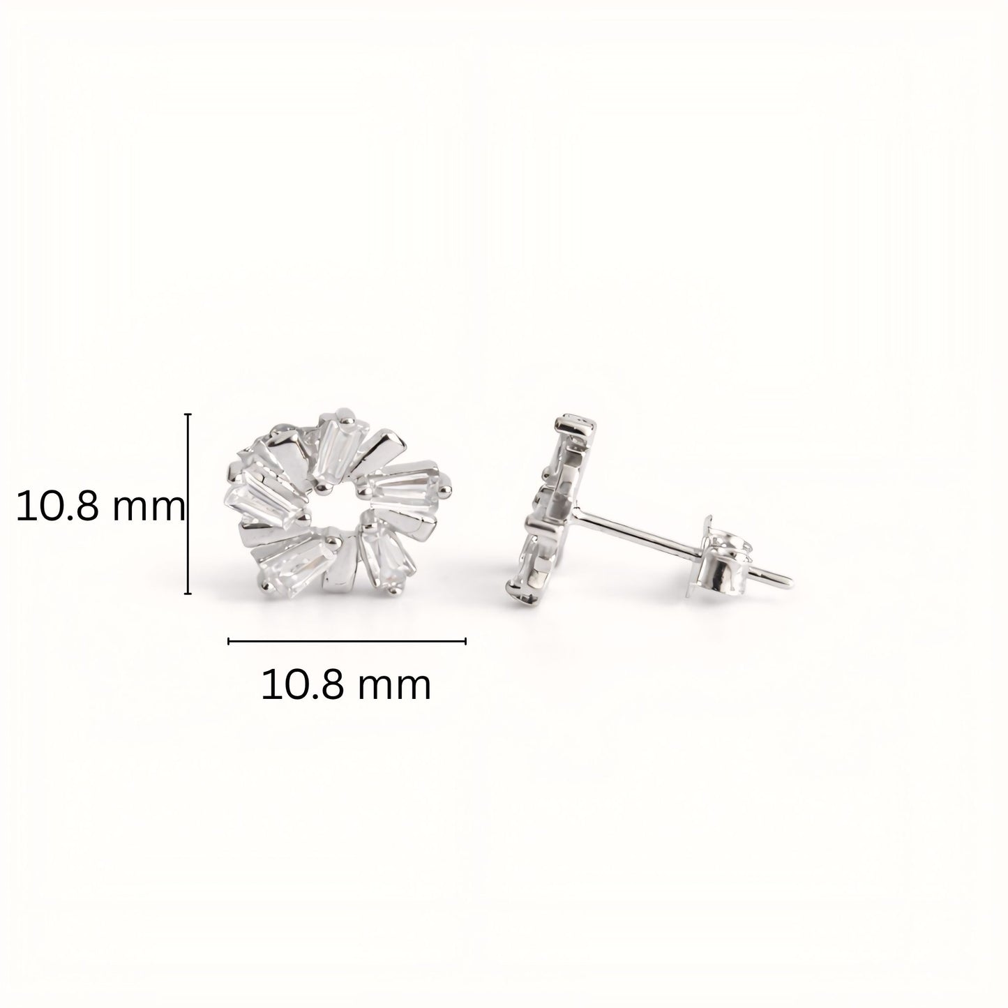 925 Sterling Silver Sunburst Wreath Stud Earrings With Baguette Cubic Zirconia