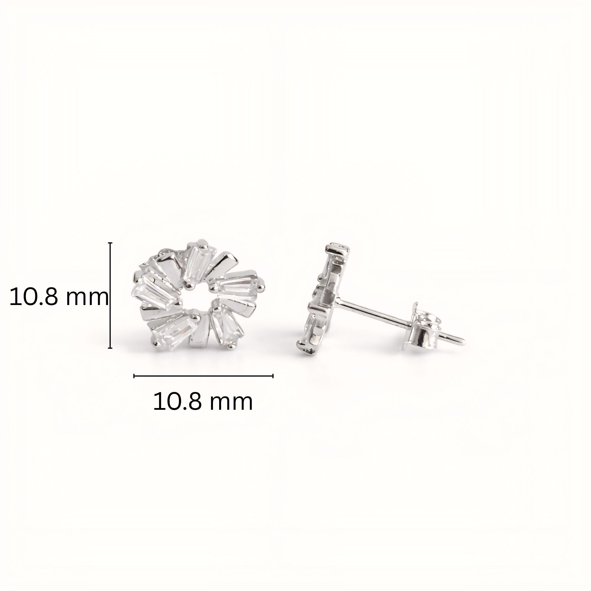 925 Sterling Silver Sunburst Wreath Stud Earrings With Baguette Cubic Zirconia