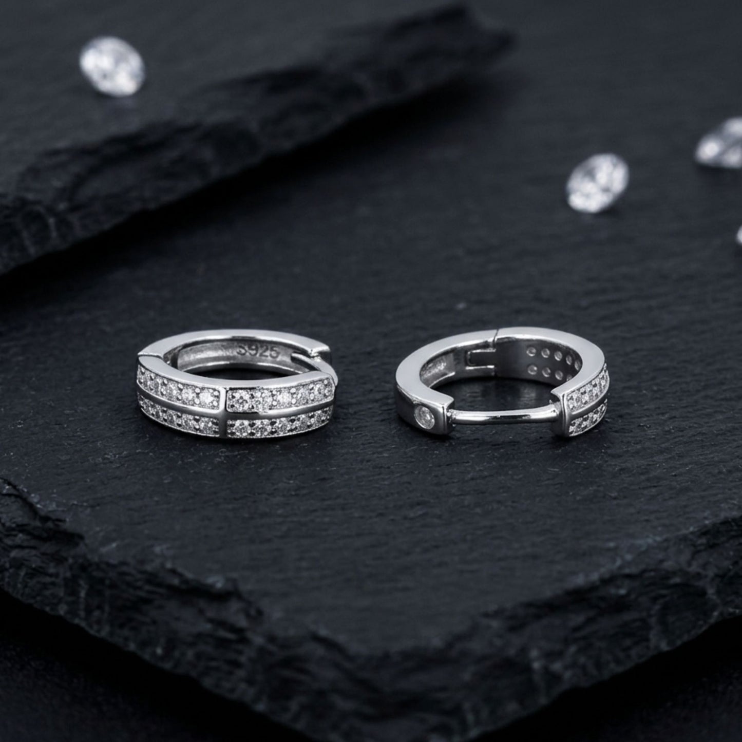 925 Sterling Silver Dual Row Hoop Earrings With Cubic Zirconia