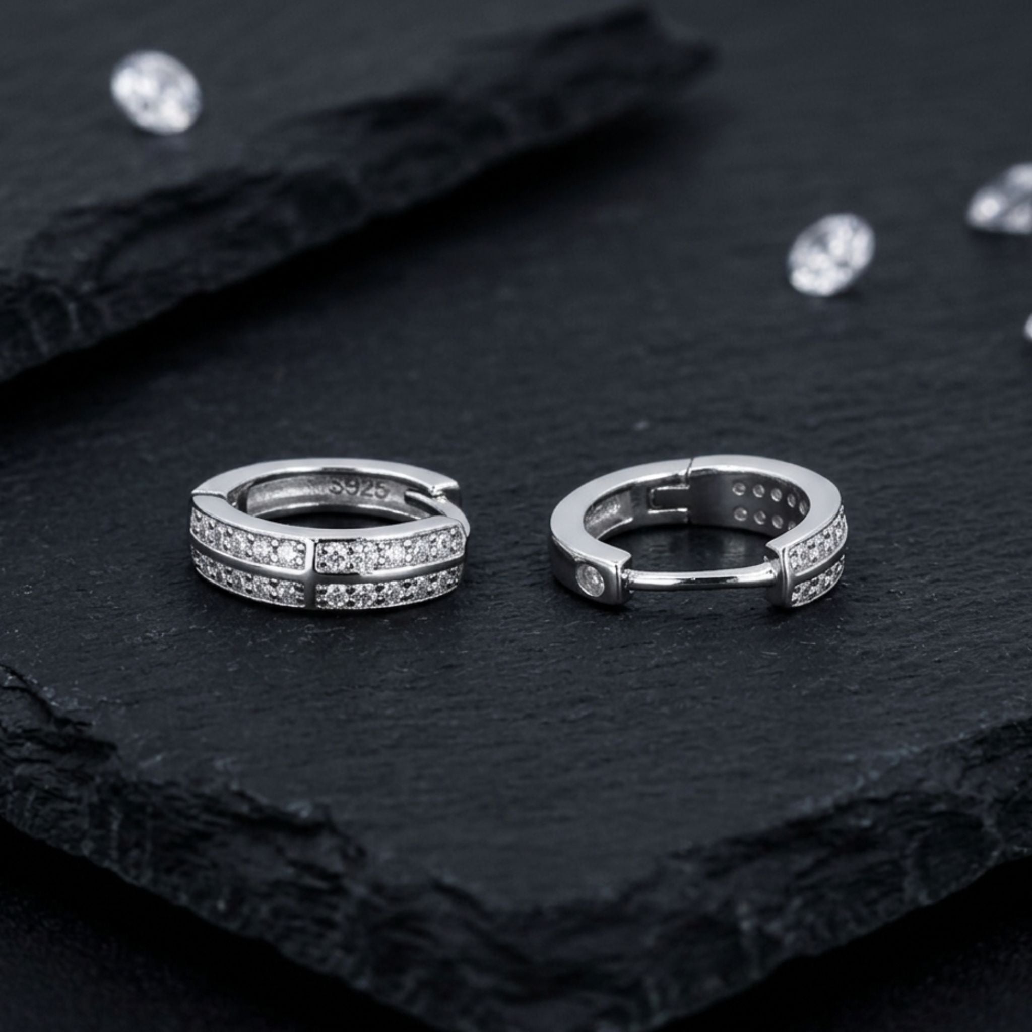 925 Sterling Silver Dual Row Hoop Earrings With Cubic Zirconia
