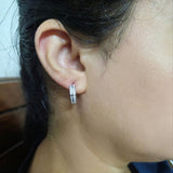 925 Sterling Silver Dual Row Hoop Earrings With Cubic Zirconia