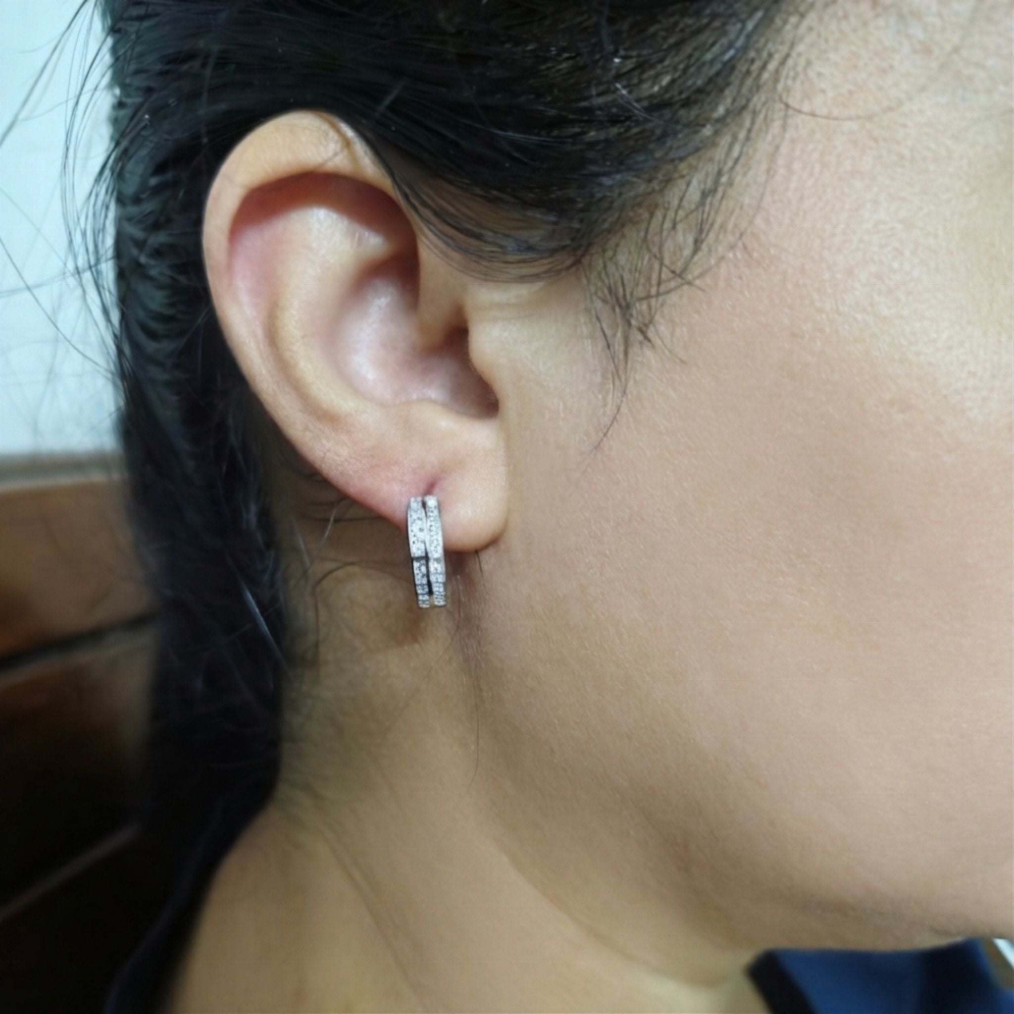 925 Sterling Silver Dual Row Hoop Earrings With Cubic Zirconia
