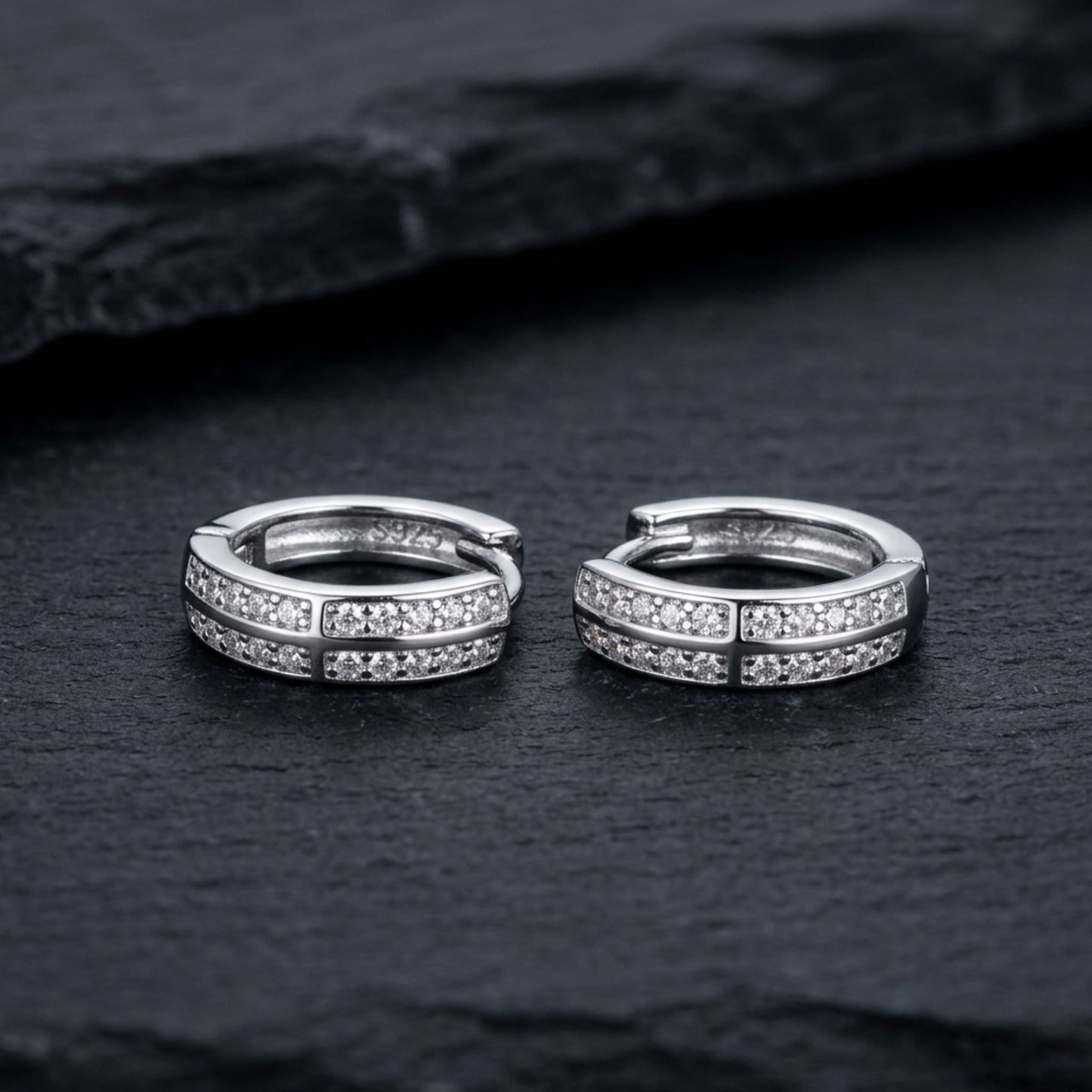 925 Sterling Silver Dual Row Hoop Earrings With Cubic Zirconia