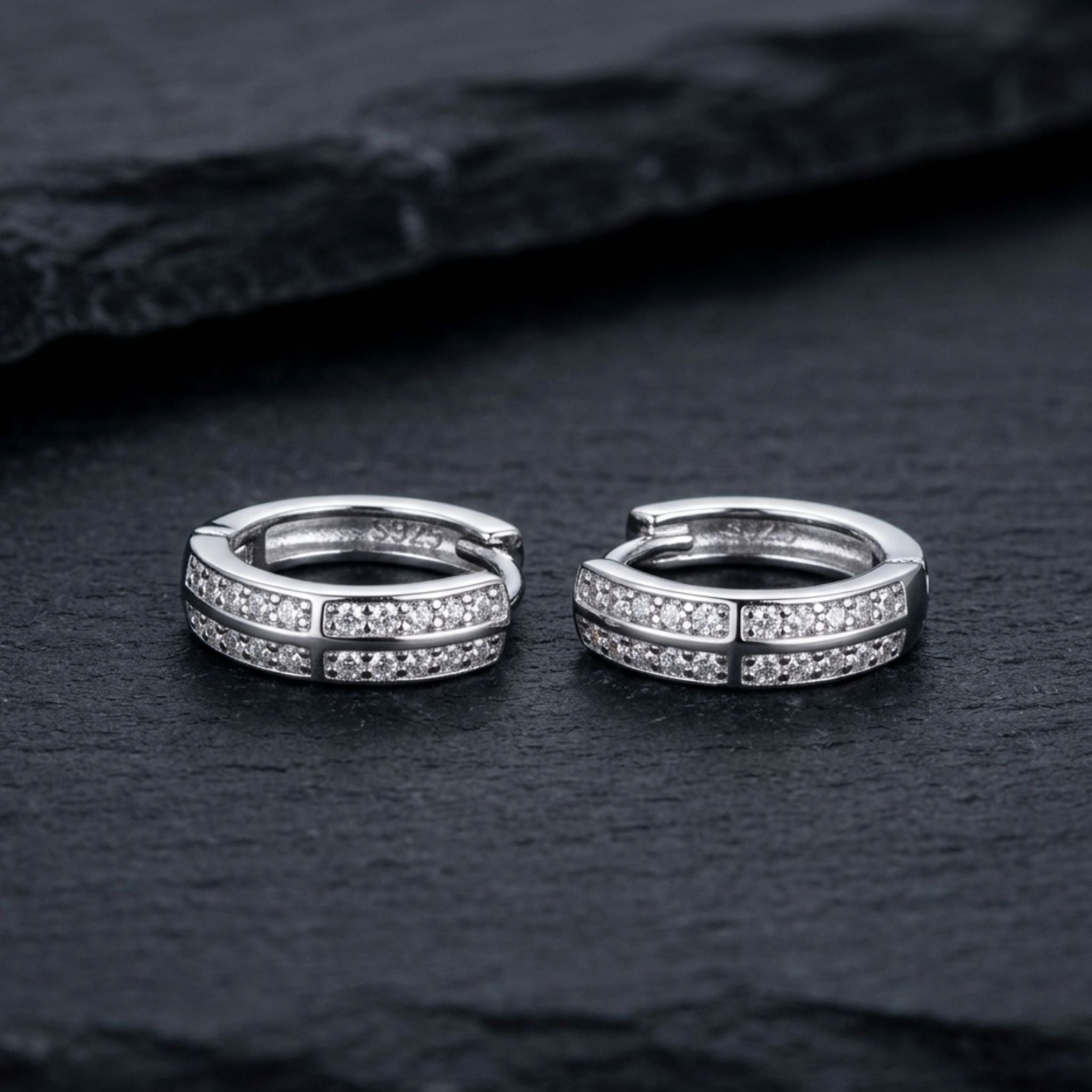 925 Sterling Silver Dual Row Hoop Earrings With Cubic Zirconia
