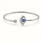 925 Silver-Tone Flexible Open Cuff Kada with Evil Eye & Cubic Zirconia