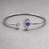 925 Silver-Tone Flexible Open Cuff Kada with Evil Eye & Cubic Zirconia