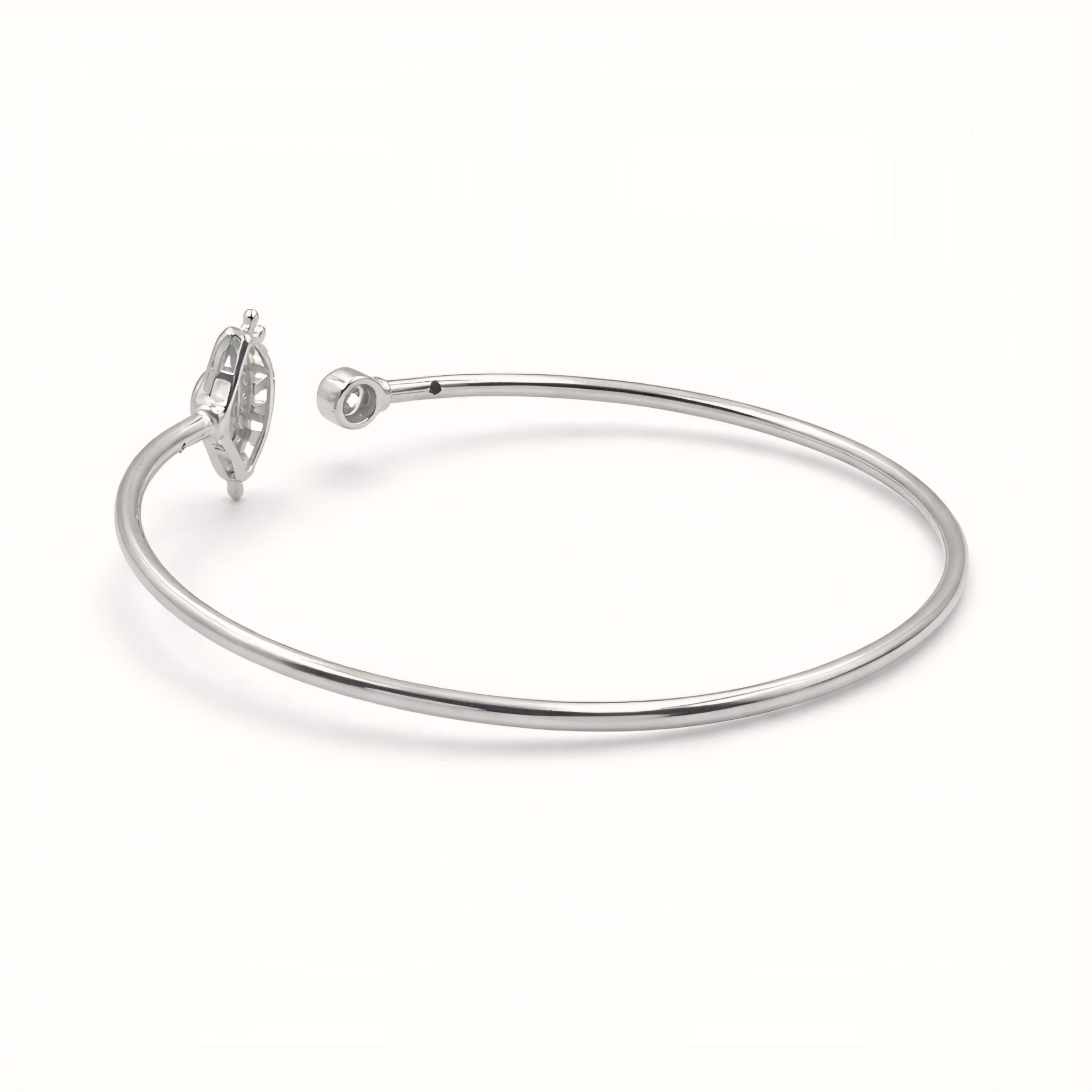 925 Silver-Tone Flexible Open Cuff Kada with Evil Eye & Cubic Zirconia