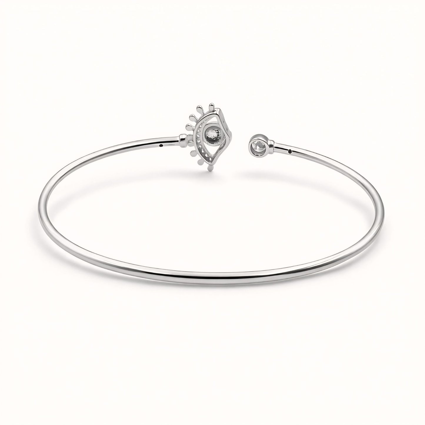 925 Silver-Tone Flexible Open Cuff Kada with Evil Eye & Cubic Zirconia