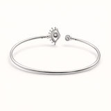 925 Silver-Tone Flexible Open Cuff Kada with Evil Eye & Cubic Zirconia