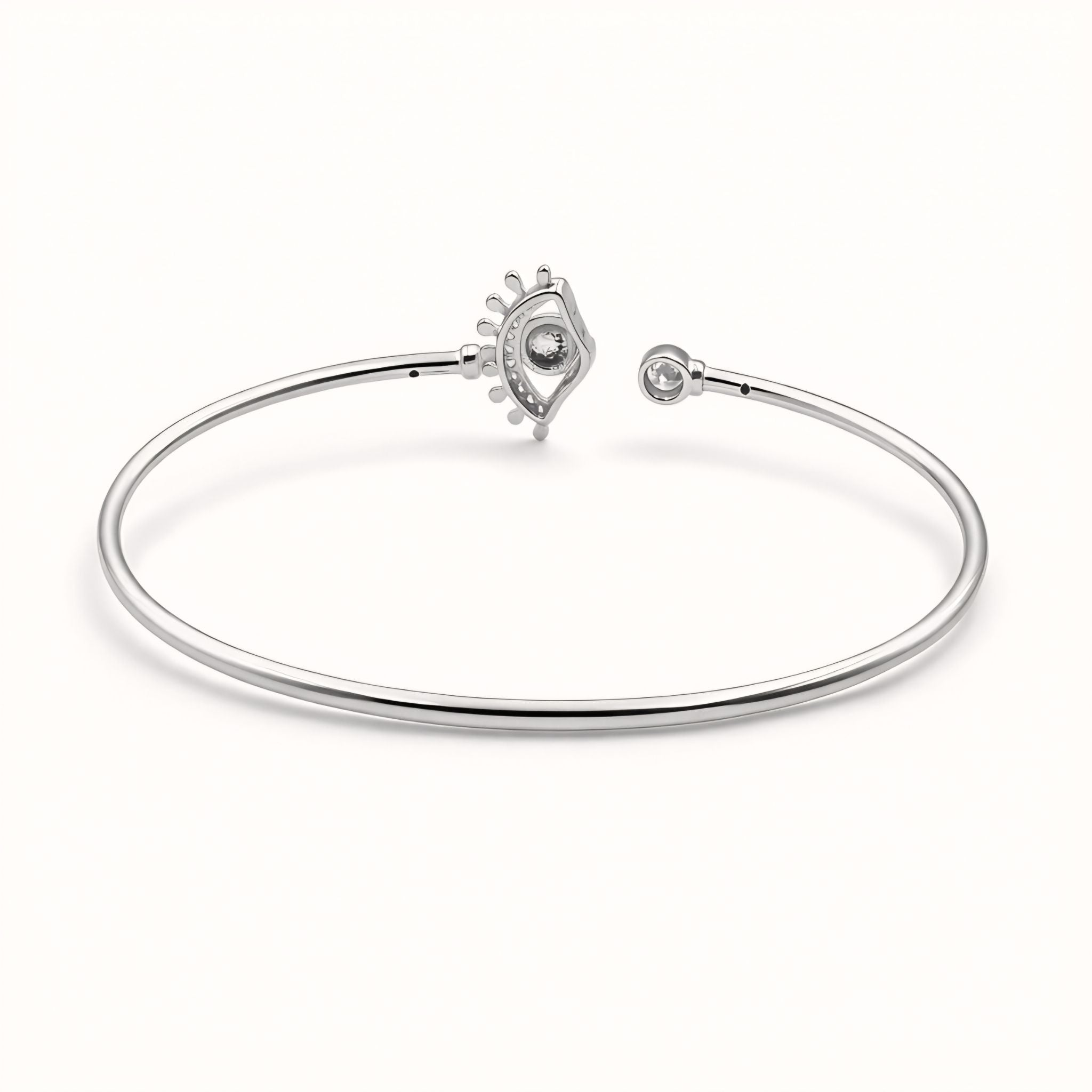 925 Silver-Tone Flexible Open Cuff Kada with Evil Eye & Cubic Zirconia