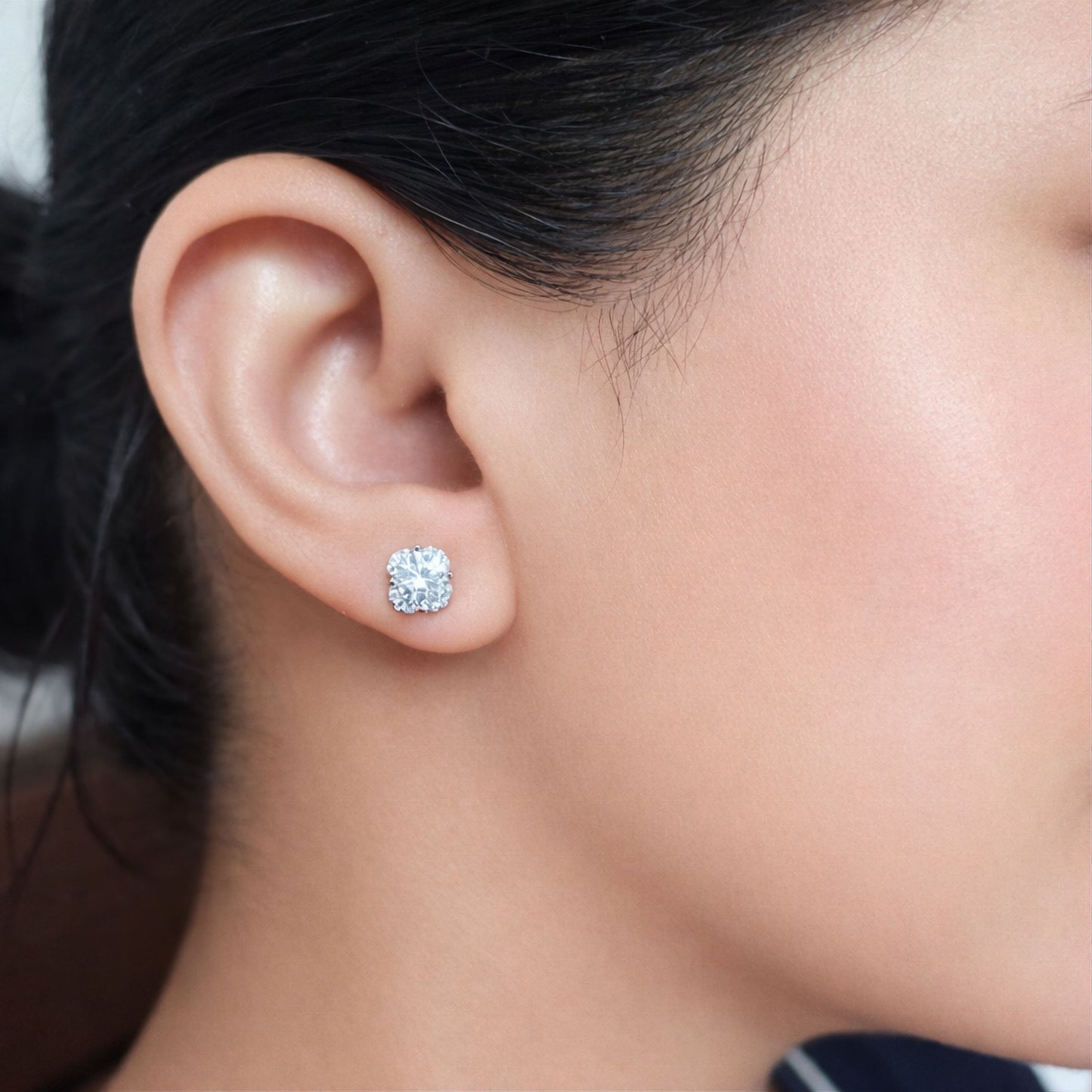 925 Sterling Silver Floral Halo Stud Earrings with Cubic Zirconia
