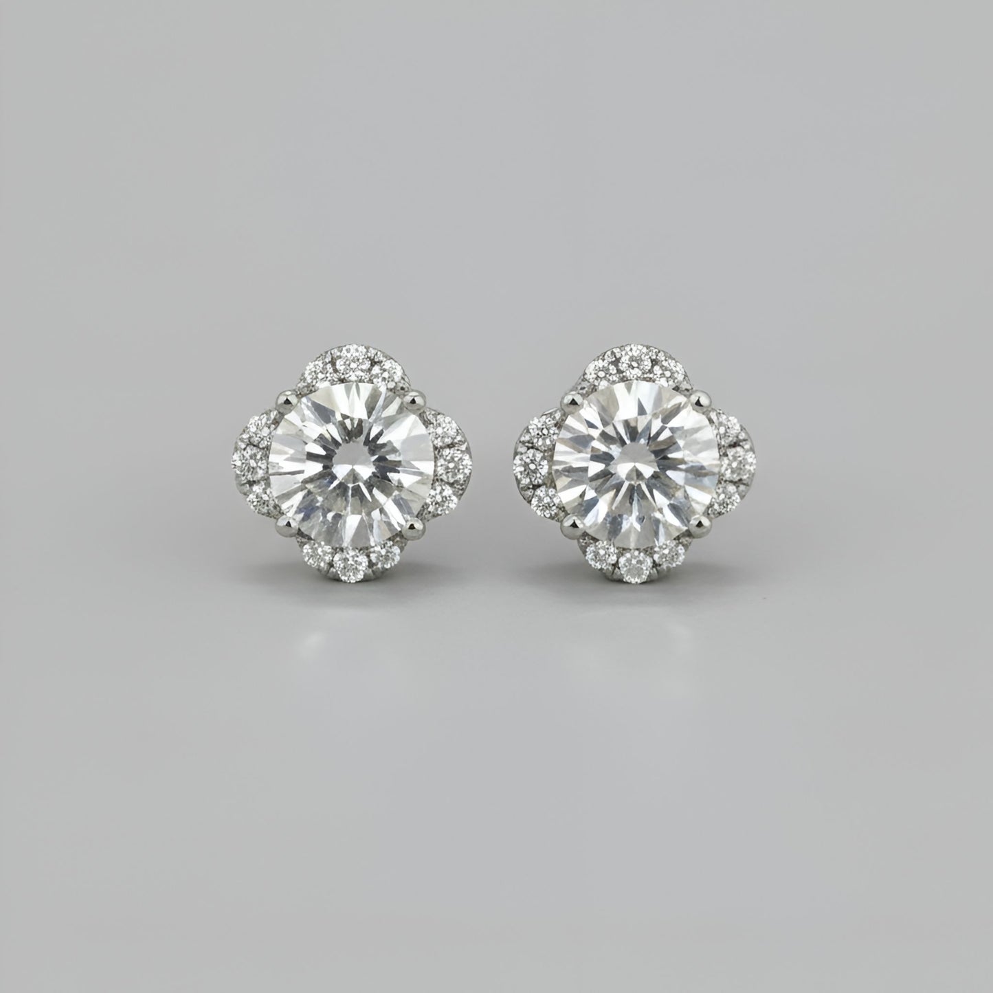 925 Sterling Silver Floral Halo Stud Earrings with Cubic Zirconia