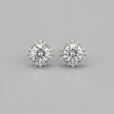 925 Sterling Silver Floral Halo Stud Earrings with Cubic Zirconia