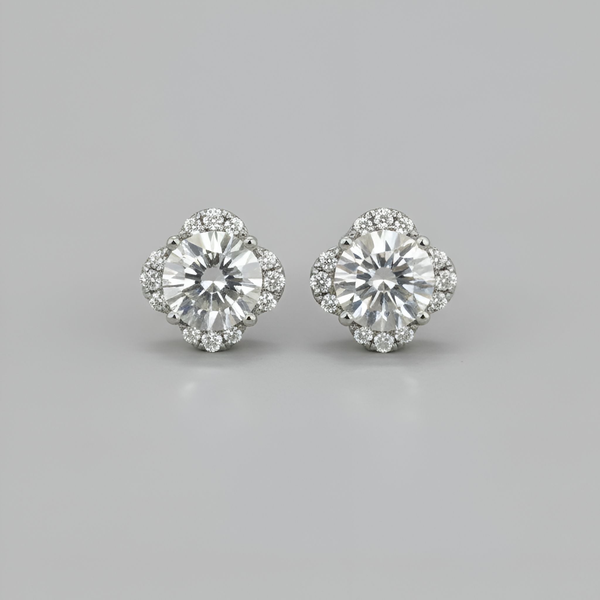925 Sterling Silver Floral Halo Stud Earrings with Cubic Zirconia