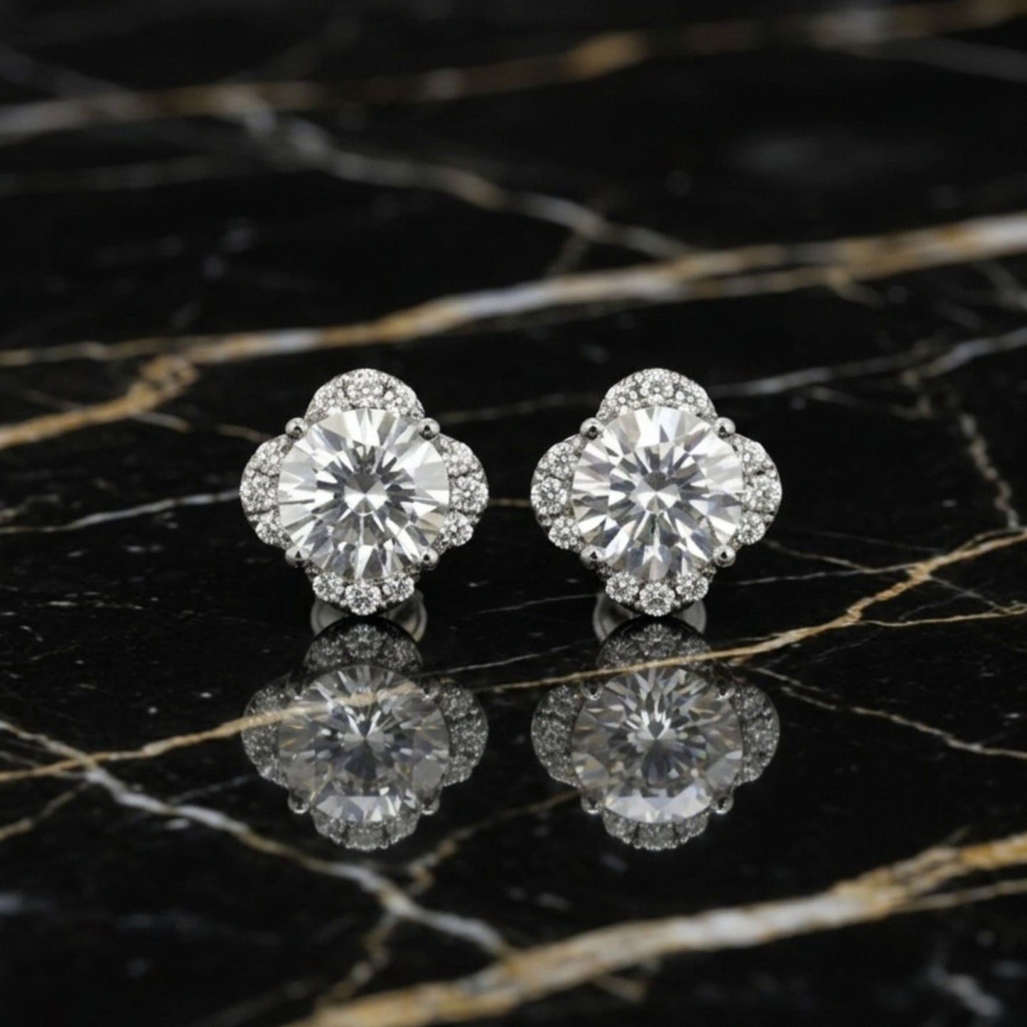 925 Sterling Silver Floral Halo Stud Earrings with Cubic Zirconia