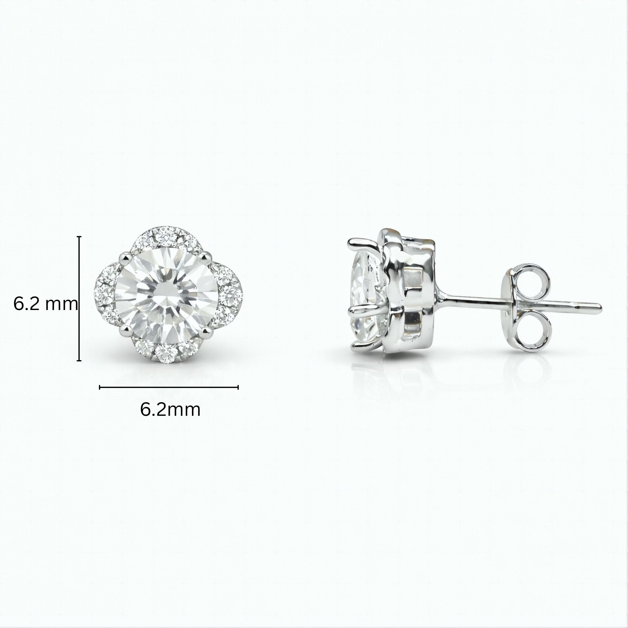 925 Sterling Silver Floral Halo Stud Earrings with Cubic Zirconia