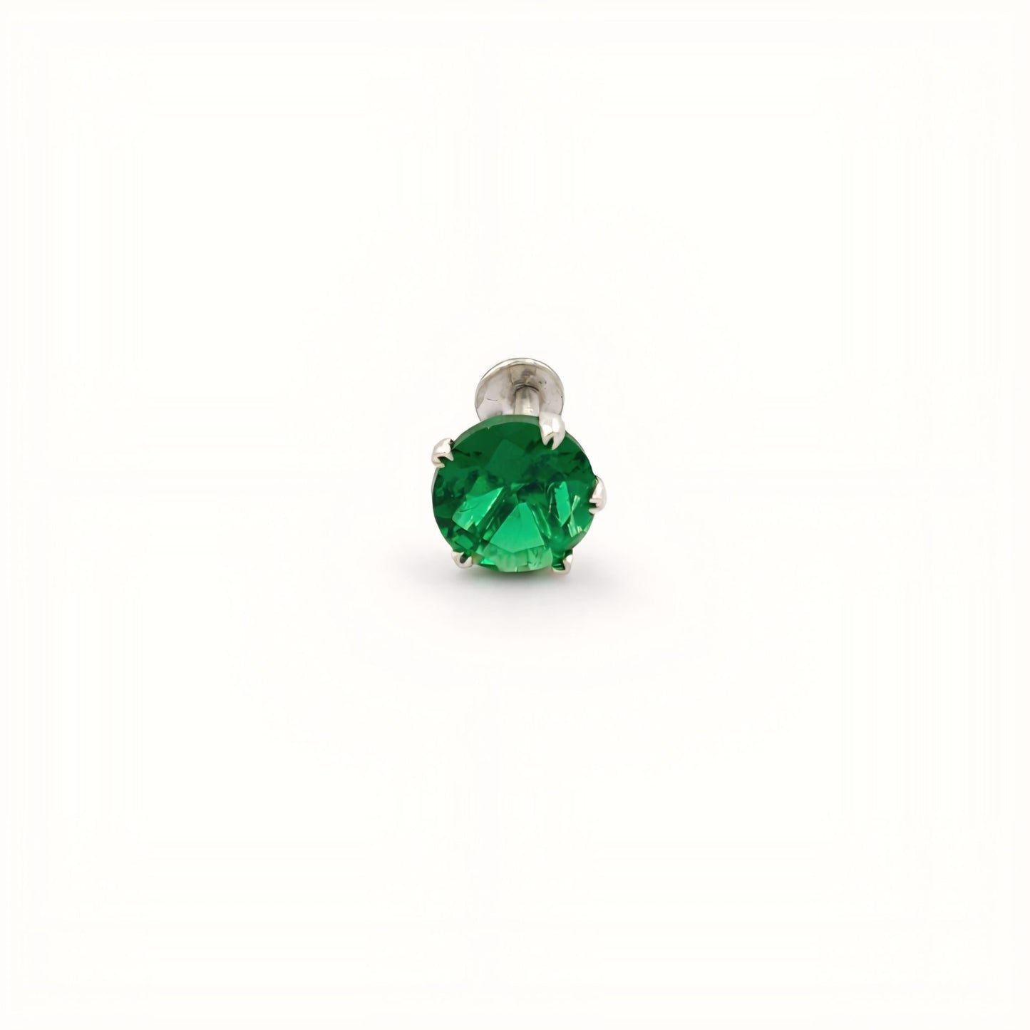 925 Sterling Silver Round Green Stone Nose Pin