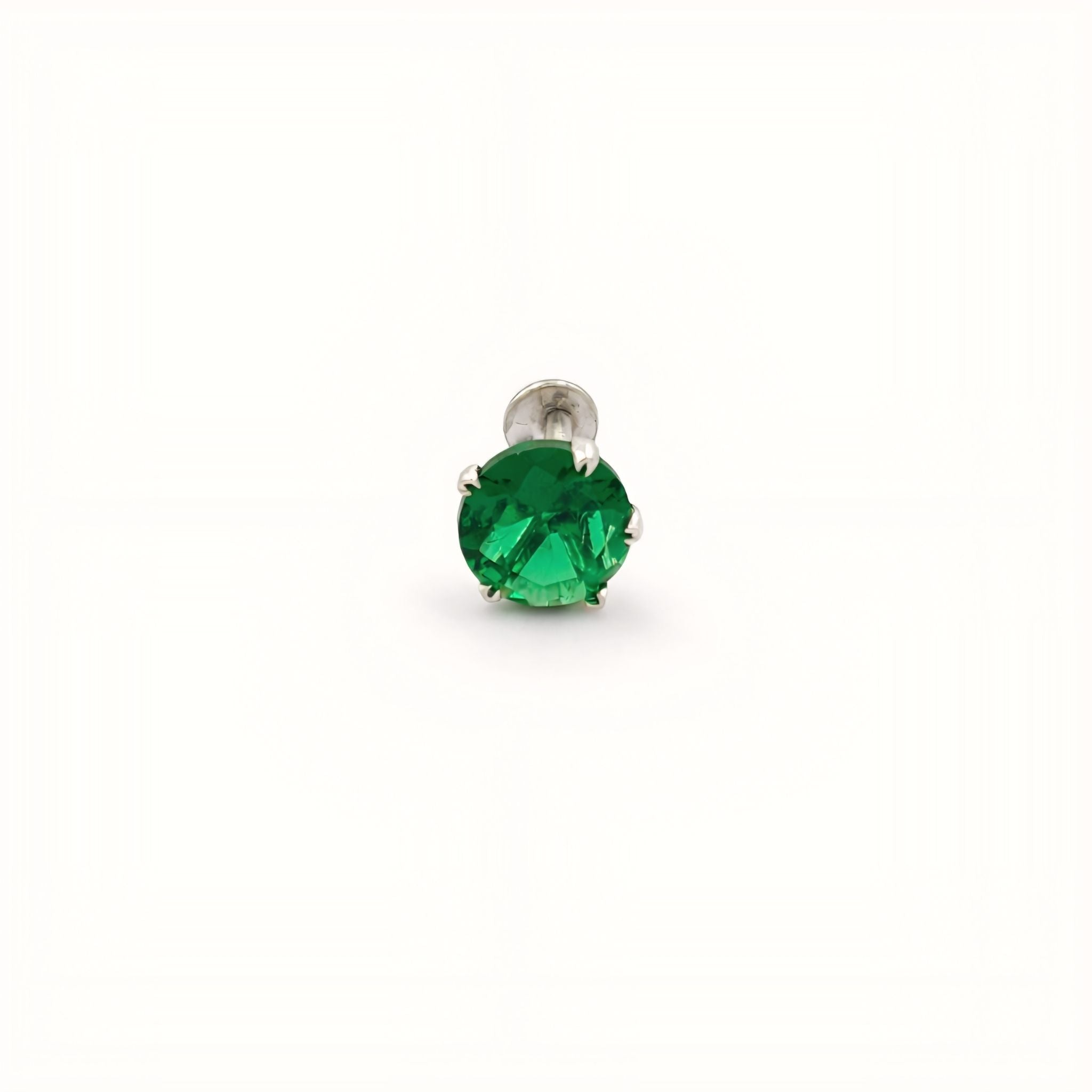 925 Sterling Silver Round Green Stone Nose Pin
