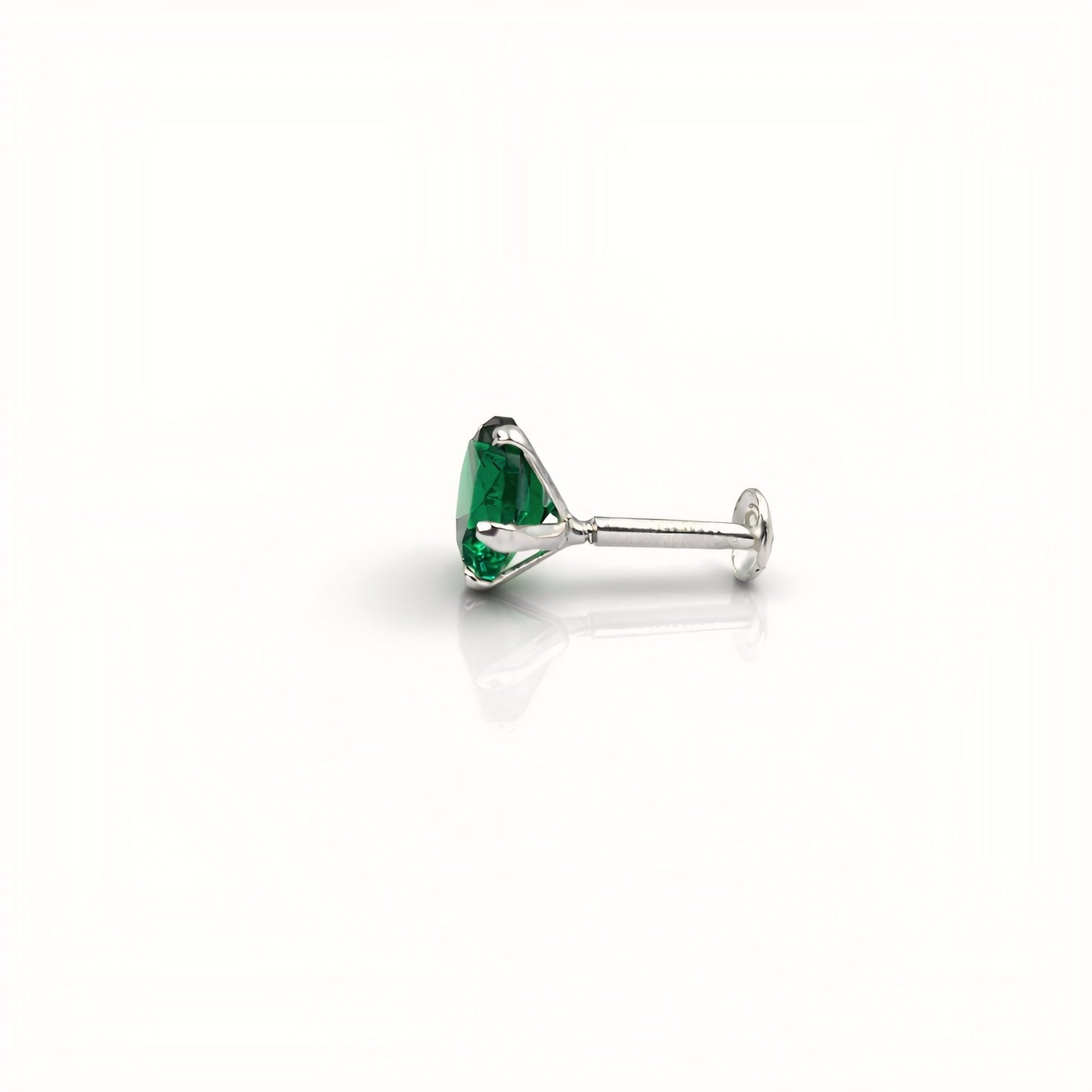 925 Sterling Silver Round Green Stone Nose Pin