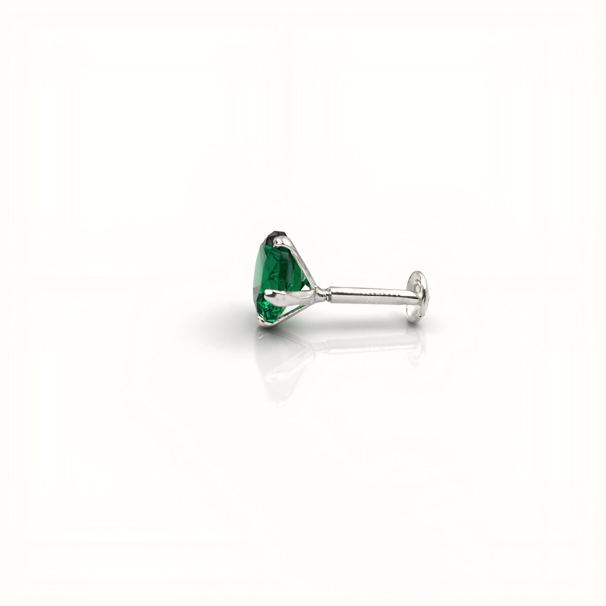 925 Sterling Silver Round Green Stone Nose Pin
