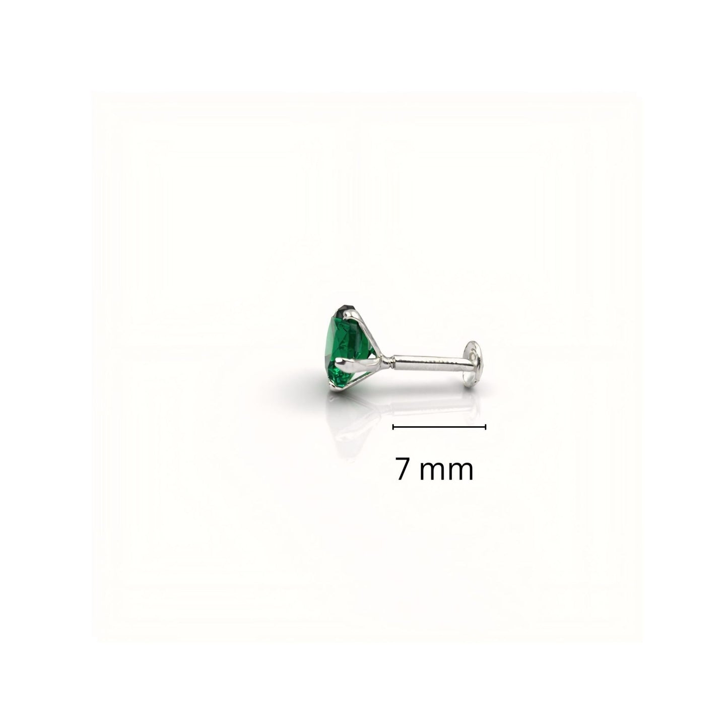 925 Sterling Silver Round Green Stone Nose Pin
