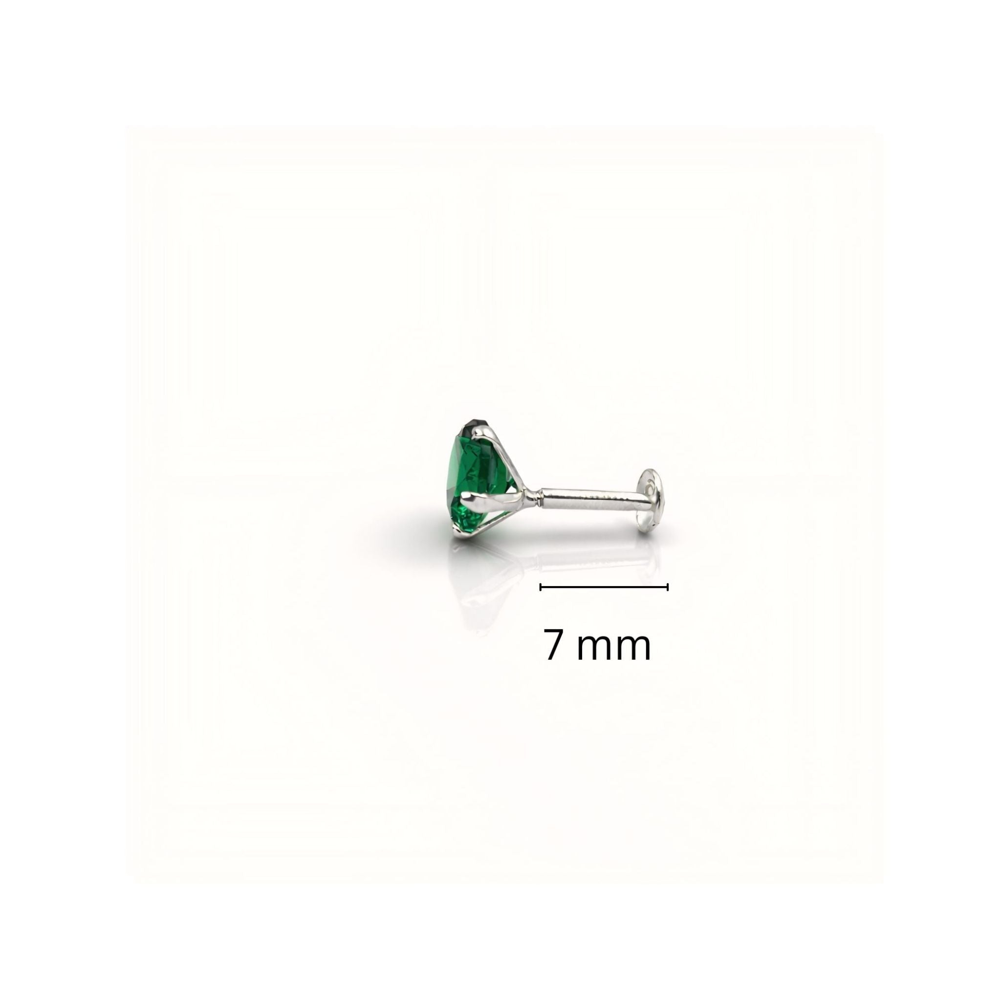925 Sterling Silver Round Green Stone Nose Pin
