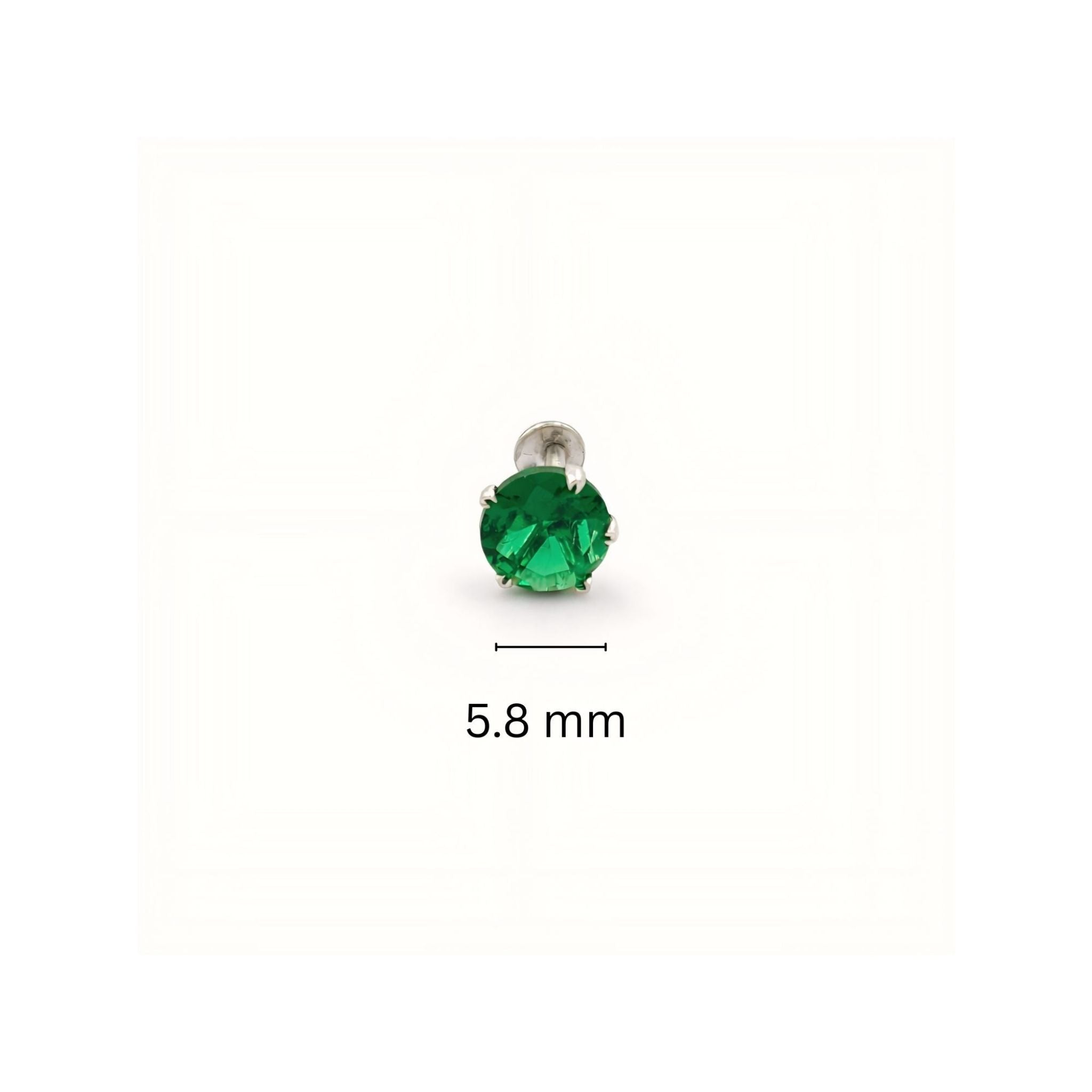 925 Sterling Silver Round Green Stone Nose Pin