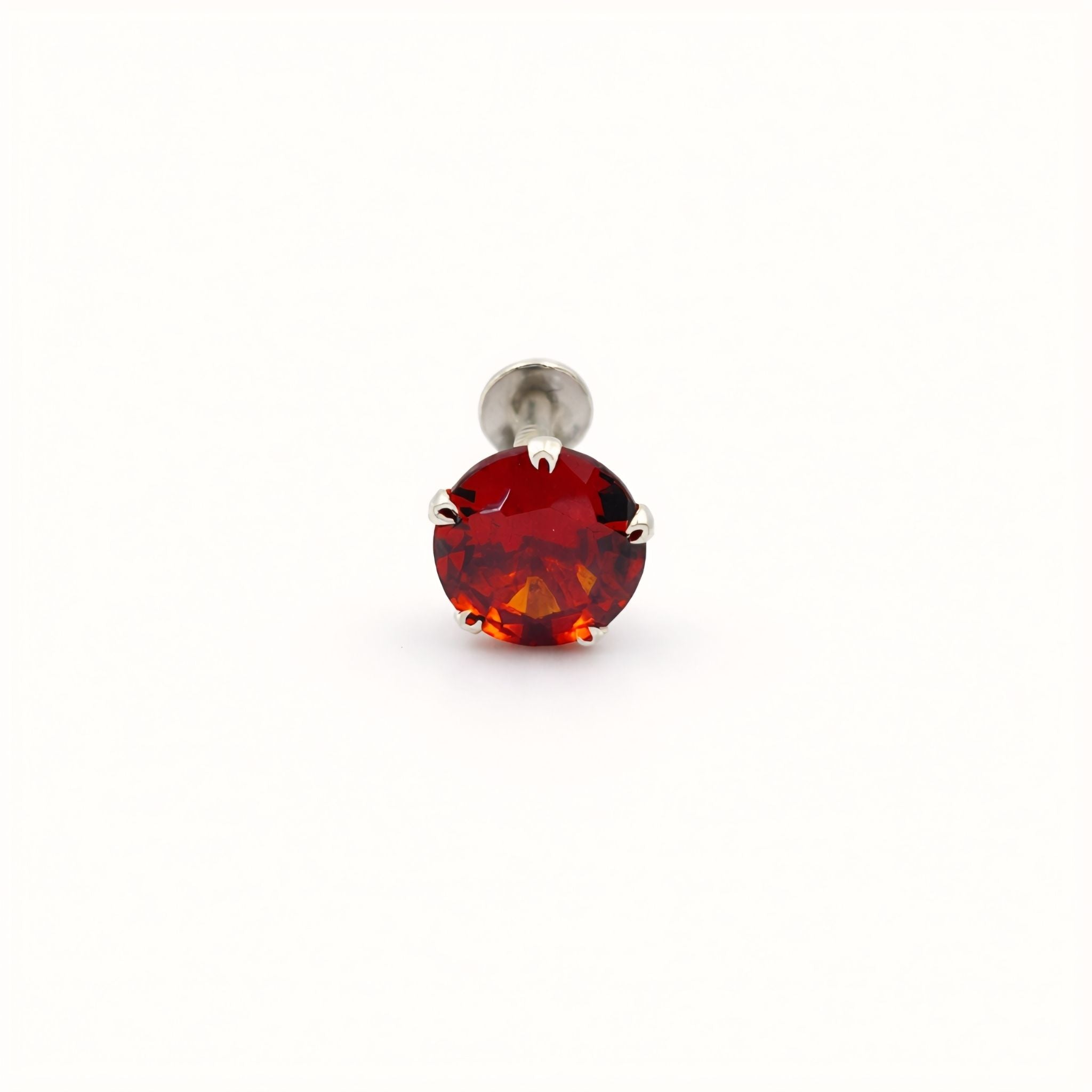 925 Sterling Silver Round Red Stone Nose Stud