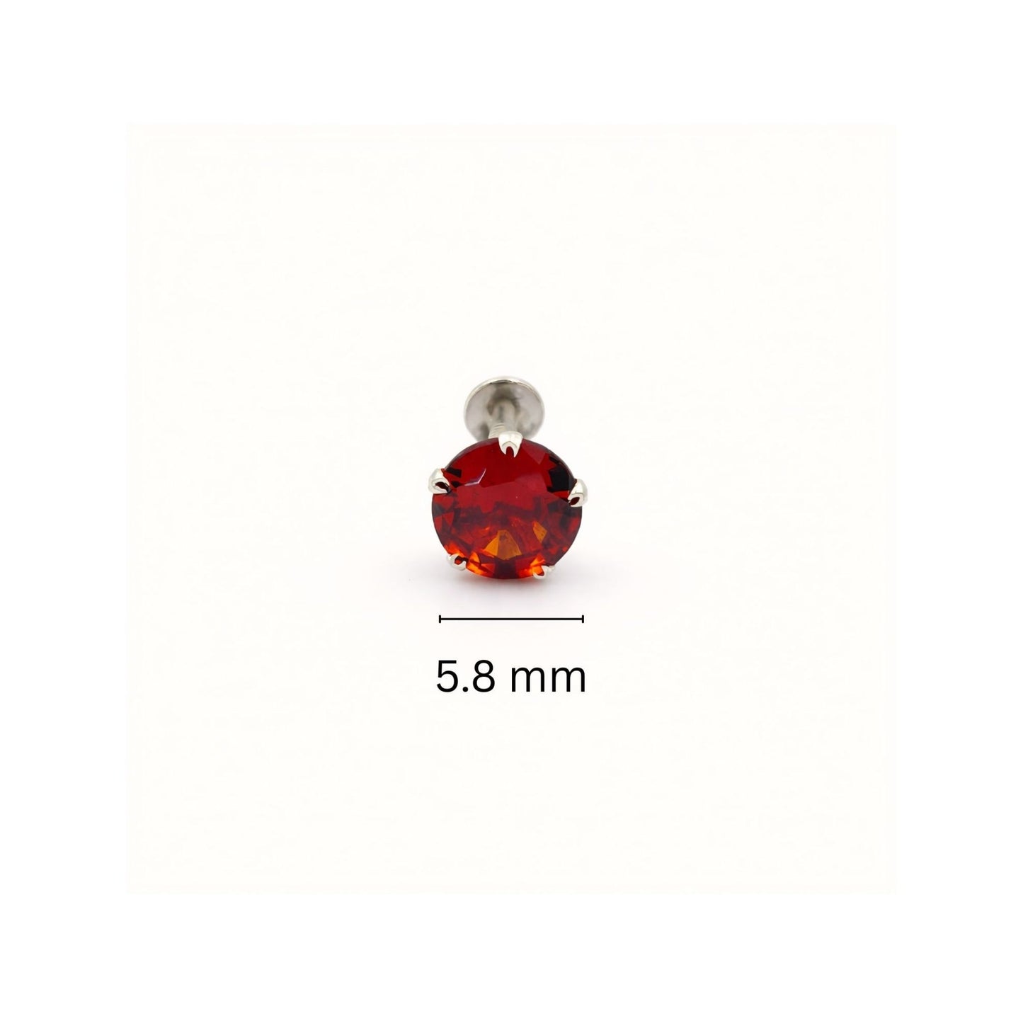 925 Sterling Silver Round Red Stone Nose Stud