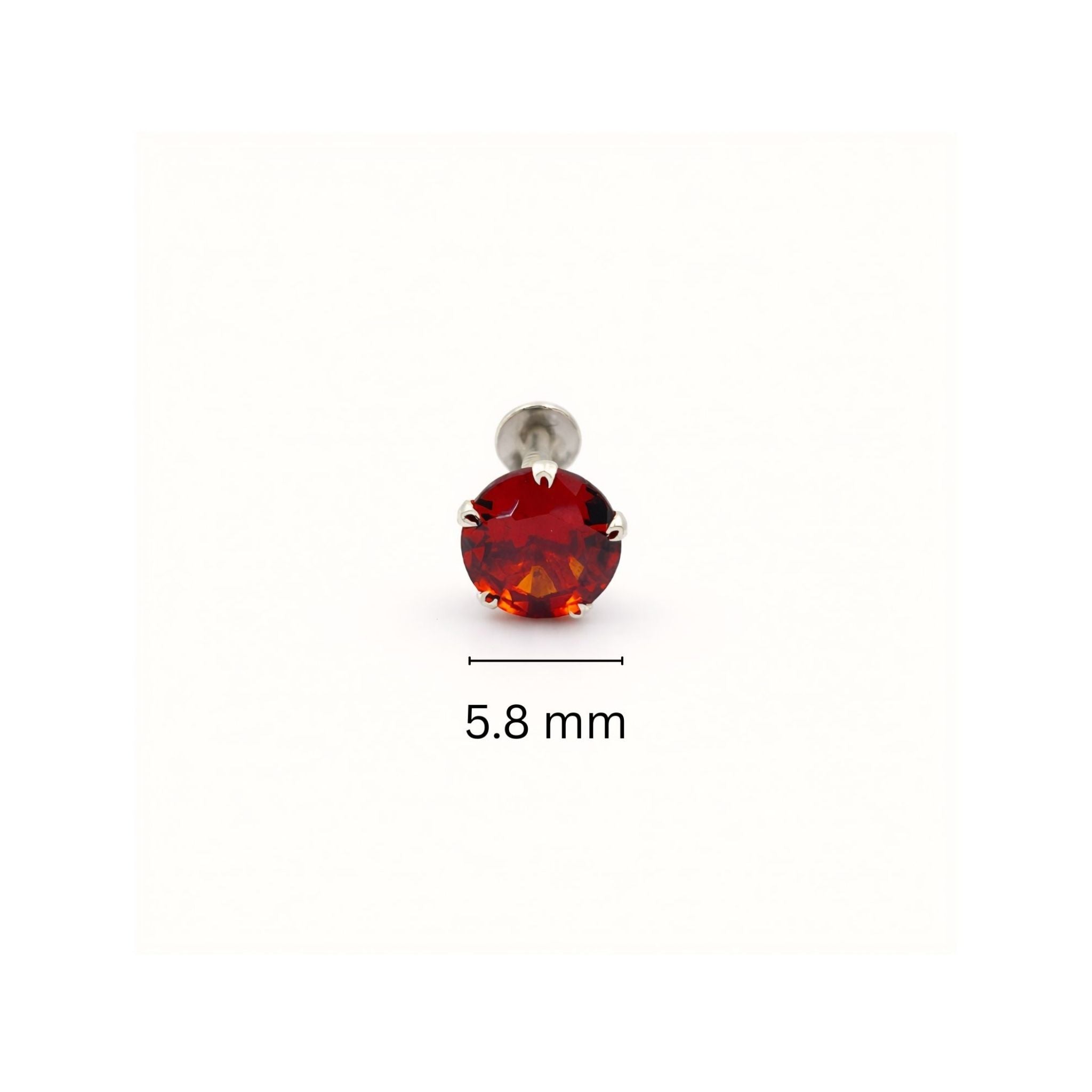 925 Sterling Silver Round Red Stone Nose Stud