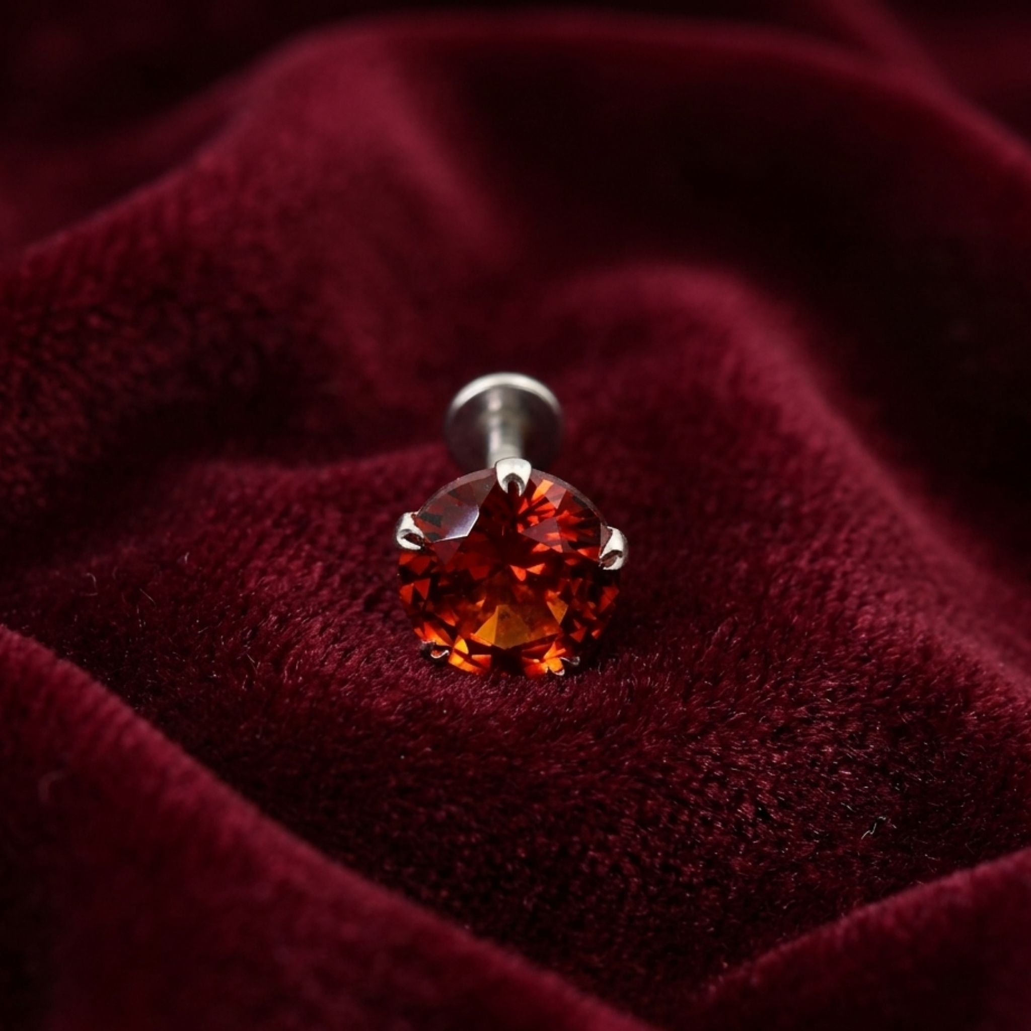 925 Sterling Silver Round Red Stone Nose Stud