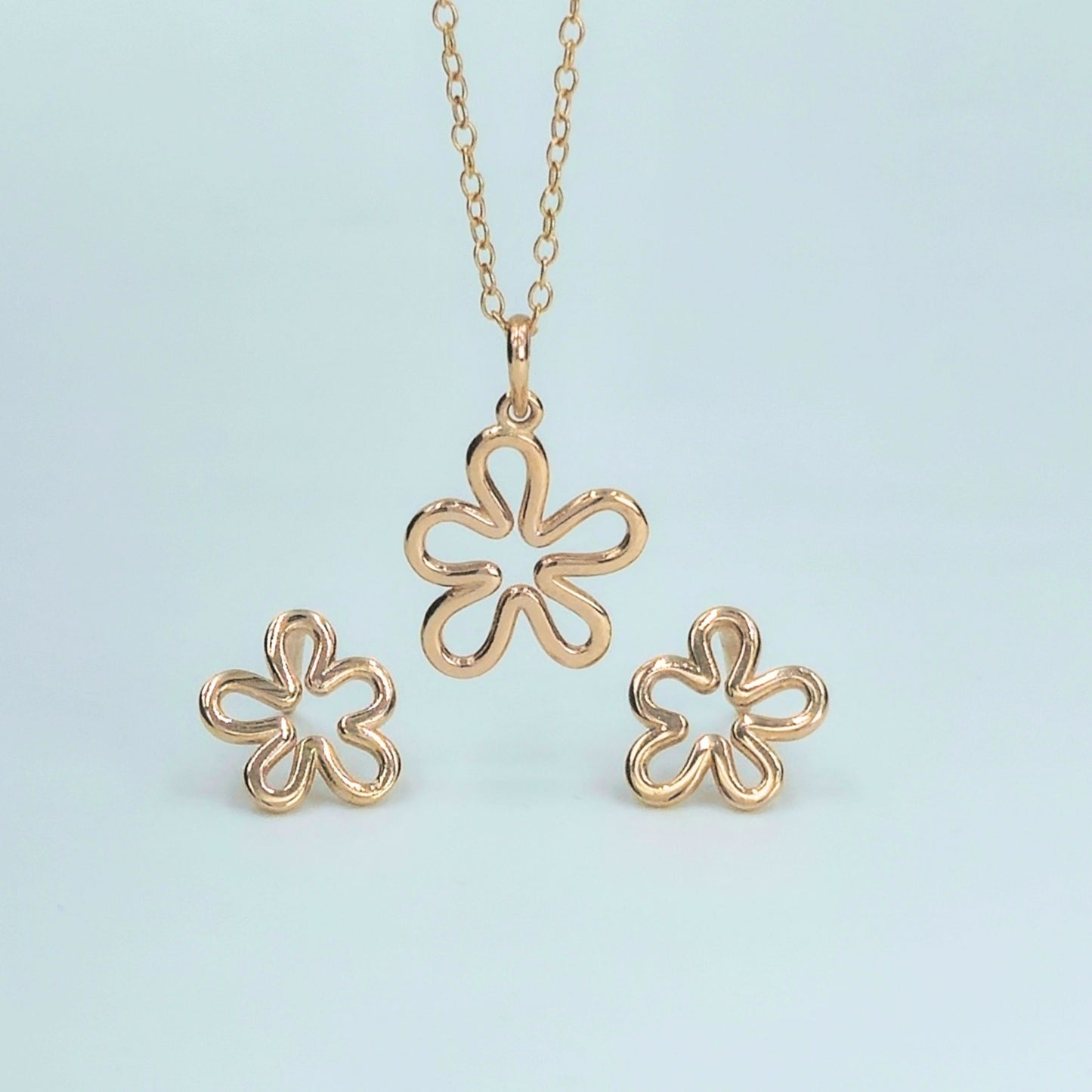 Rose Gold-Plated 925 Sterling Silver Floral Pendant and Earrings Set