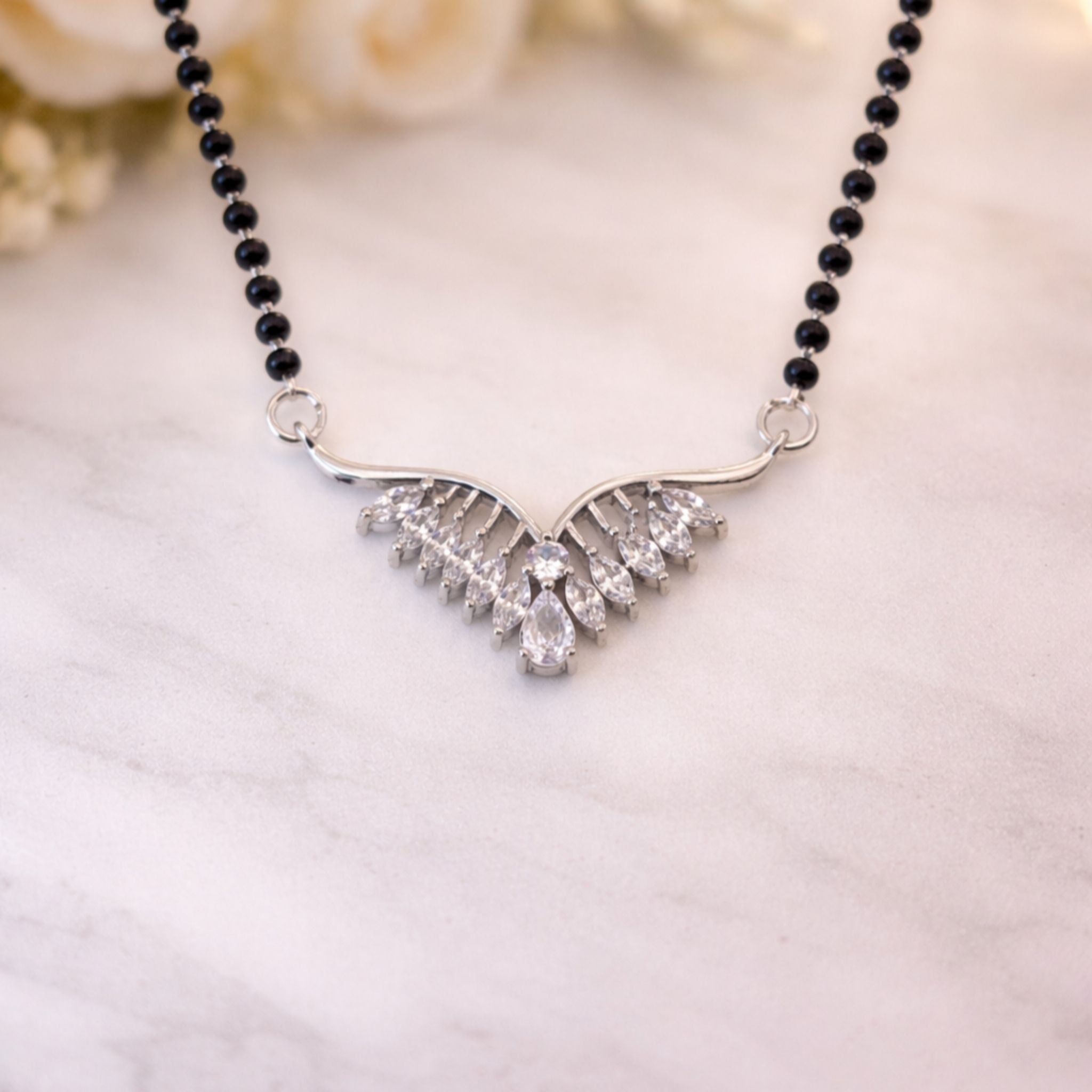 925 Sterling Silver Wing-Inspired Mangalsutra with Cubic Zirconia