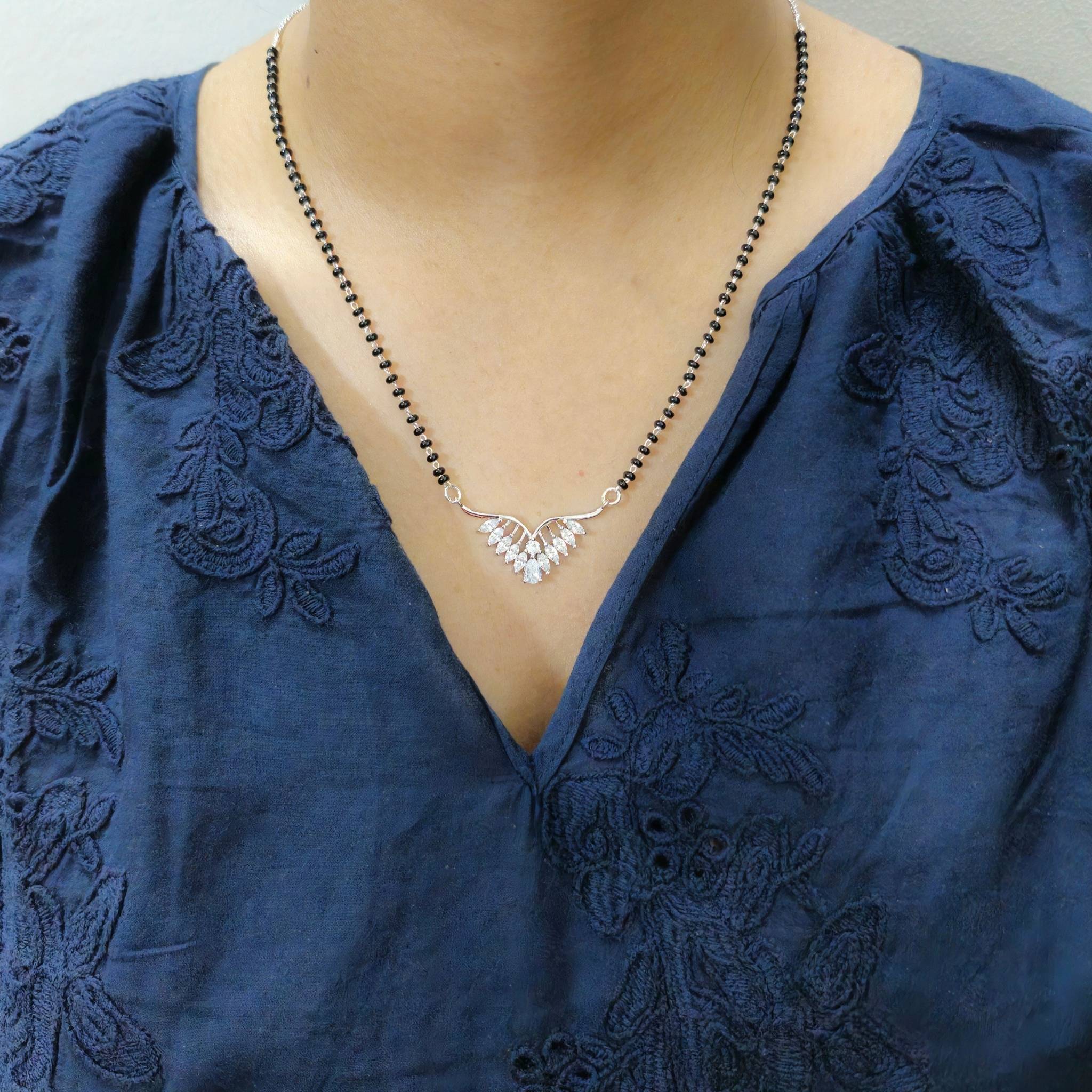 925 Sterling Silver Wing-Inspired Mangalsutra with Cubic Zirconia