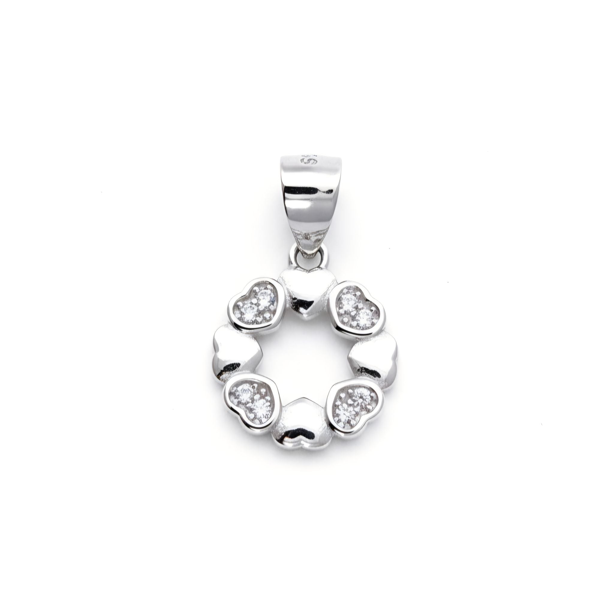 925 Sterling Silver Heart Wreath Pendant with Cubic Zirconia