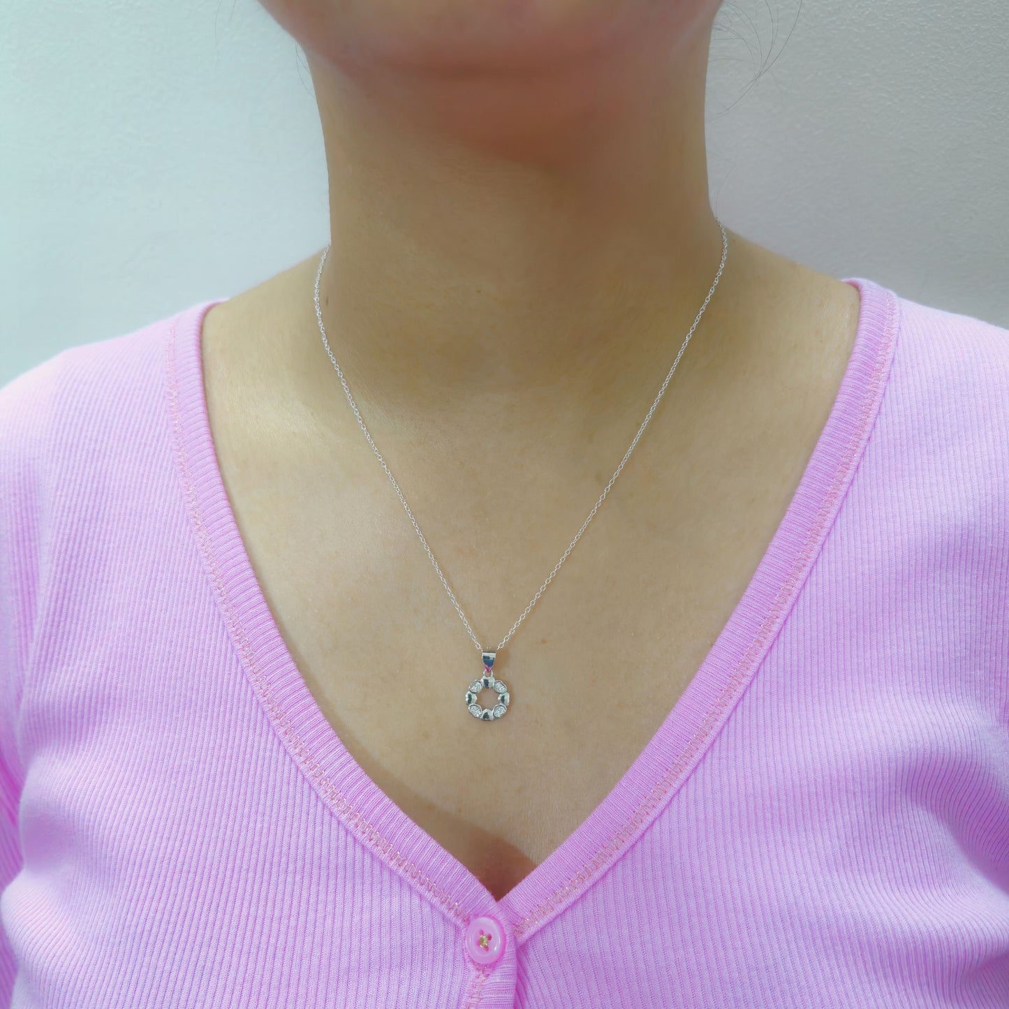 925 Sterling Silver Heart Wreath Pendant with Cubic Zirconia