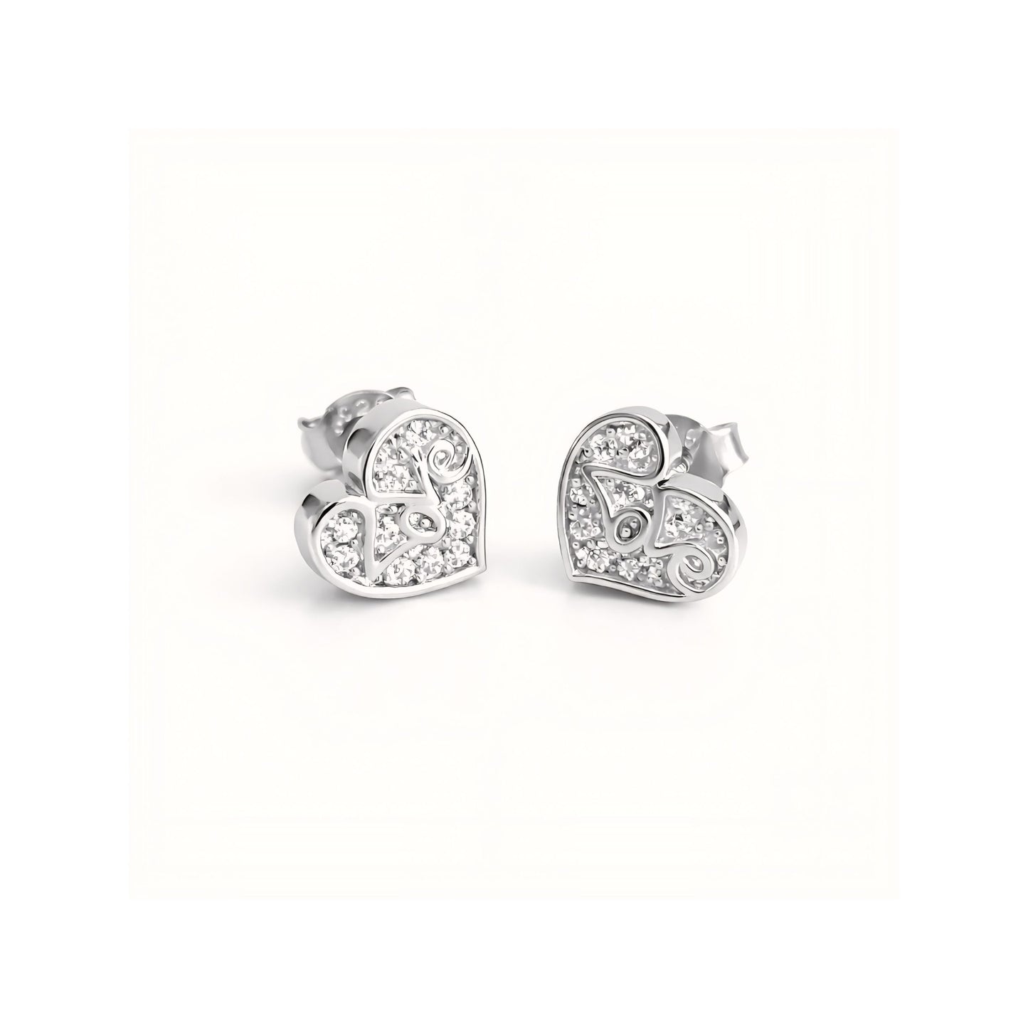 925 Sterling Silver LOVE Heart Stud Earrings With Cubic Zirconia
