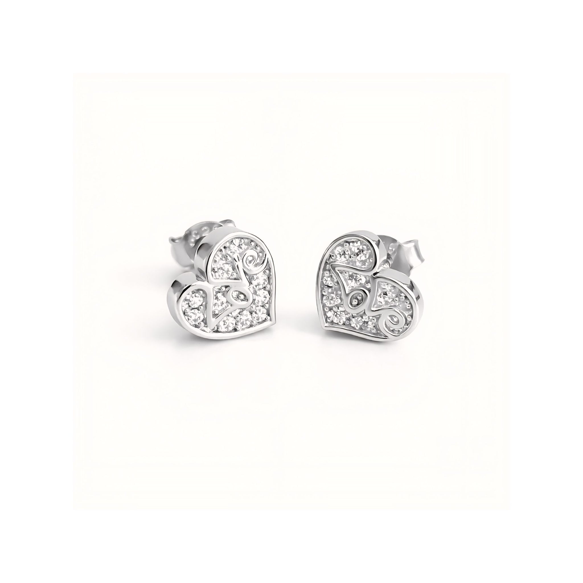 925 Sterling Silver LOVE Heart Stud Earrings With Cubic Zirconia