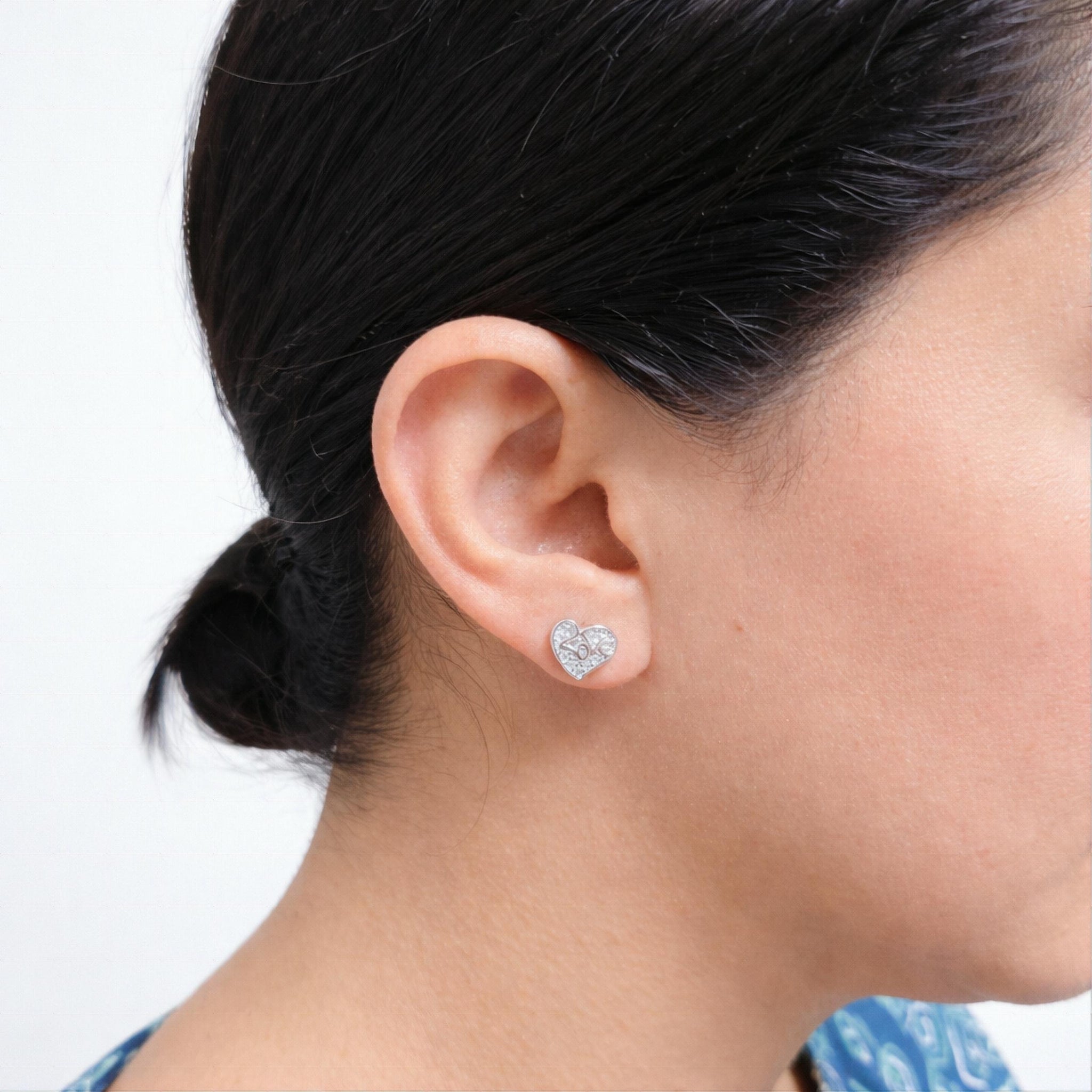 925 Sterling Silver LOVE Heart Stud Earrings With Cubic Zirconia