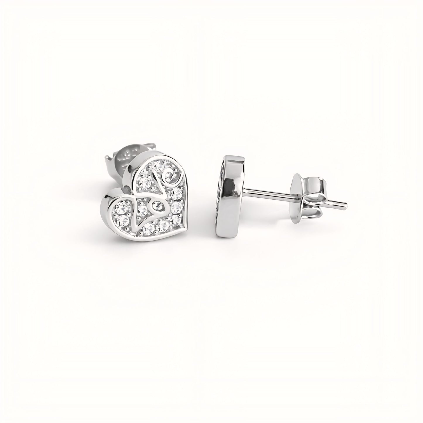 925 Sterling Silver LOVE Heart Stud Earrings With Cubic Zirconia