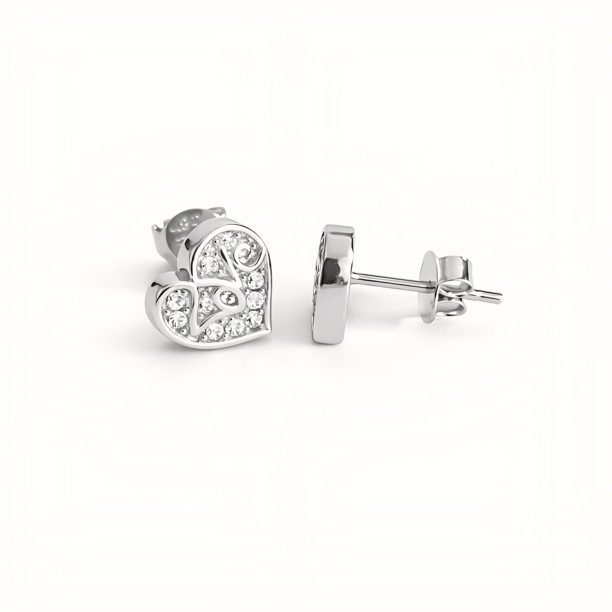 925 Sterling Silver LOVE Heart Stud Earrings With Cubic Zirconia